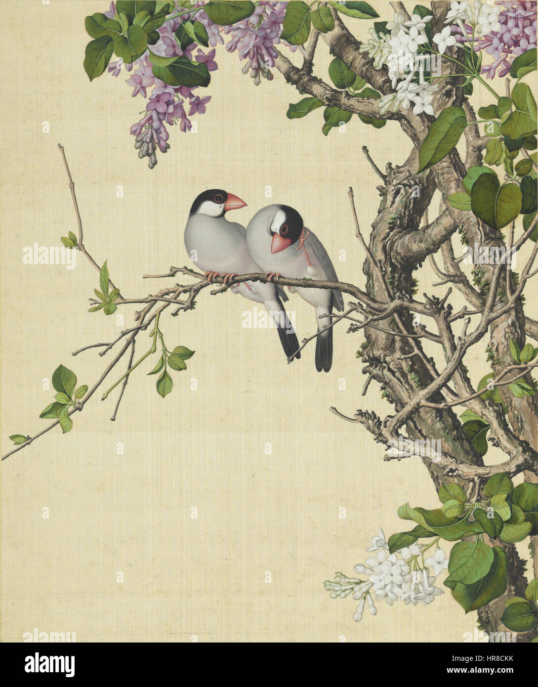 Lo 'Xian'e Changchun album 05' fa parte di una serie di dipinti tradizionali cinesi. Ritrae scene della cultura e della mitologia cinese, rese in un'elegante pennellata e colori vivaci, tipici dell'arte della dinastia Qing. Foto Stock