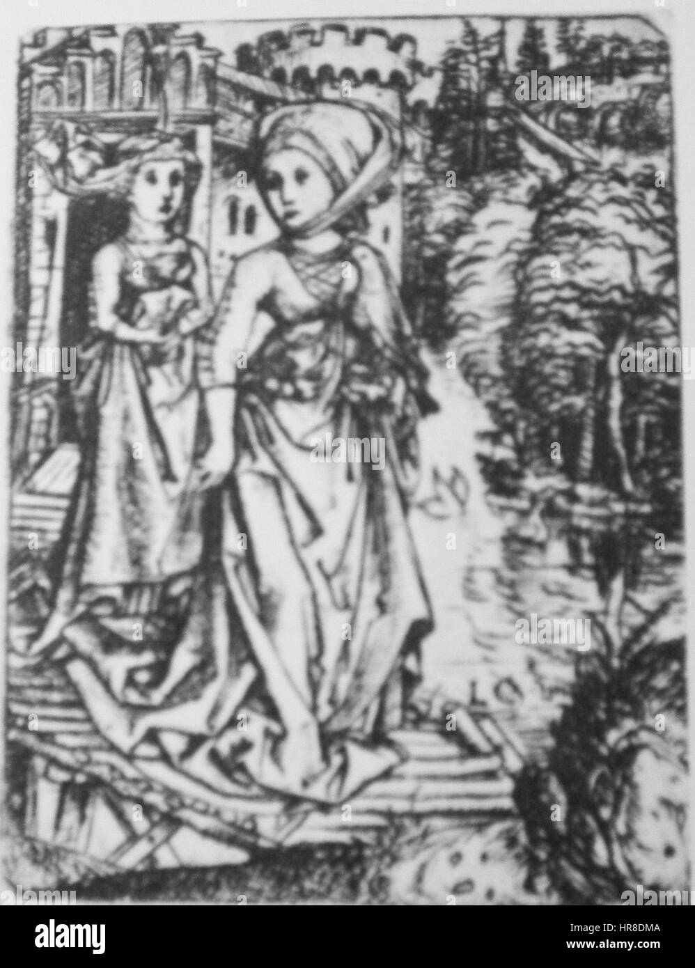 Due donne su un ponte LCZ Foto Stock