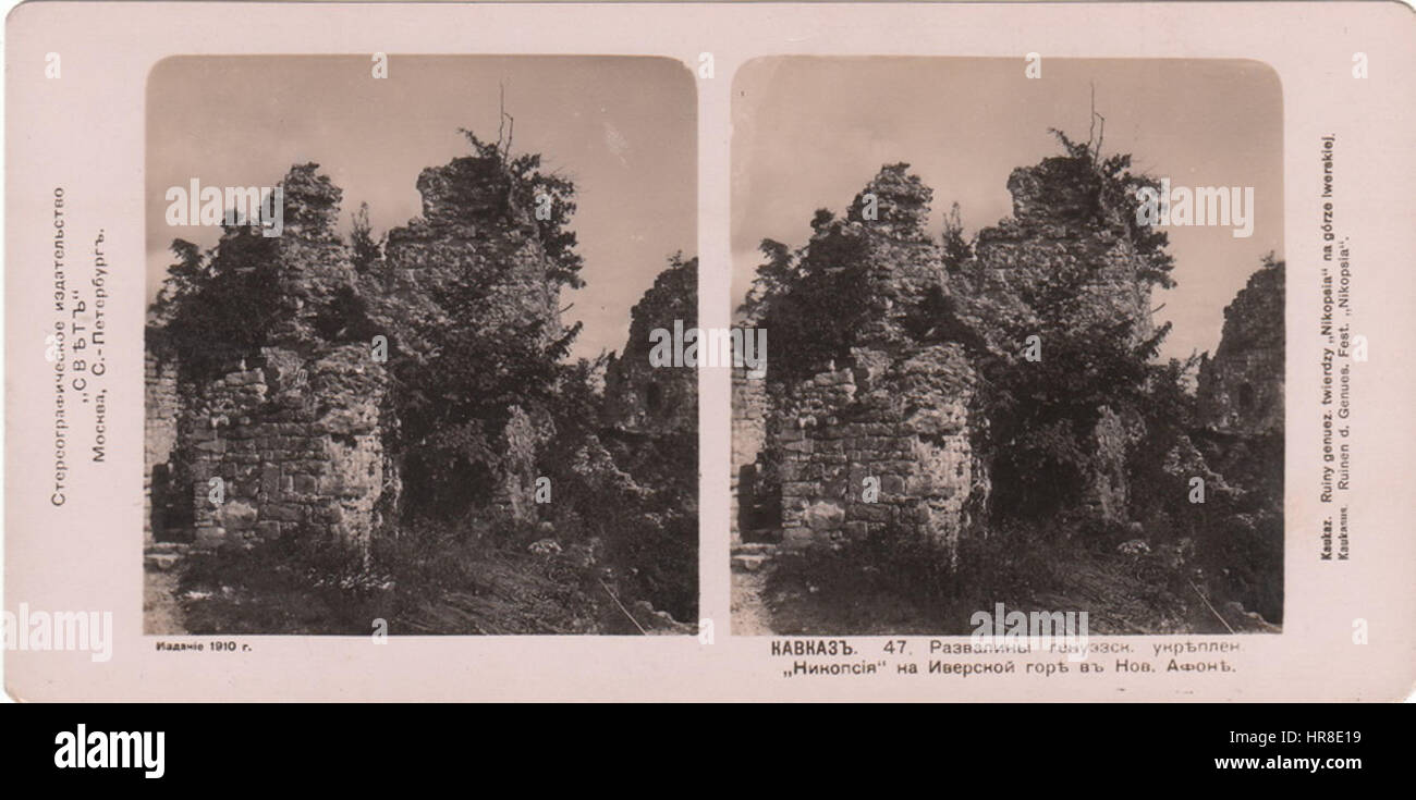 Svet. Caucaso. 047. Rovine del castello sulla roccia Iverion vicino al New Athos Foto Stock