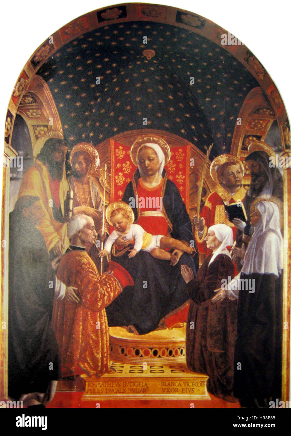 L'opera di Vincenzo Foppa mette in mostra l'abilità dell'artista rinascimentale italiano, sottolineando la prospettiva, la luce e la profondità per creare composizioni religiose e laiche realistiche. Foto Stock