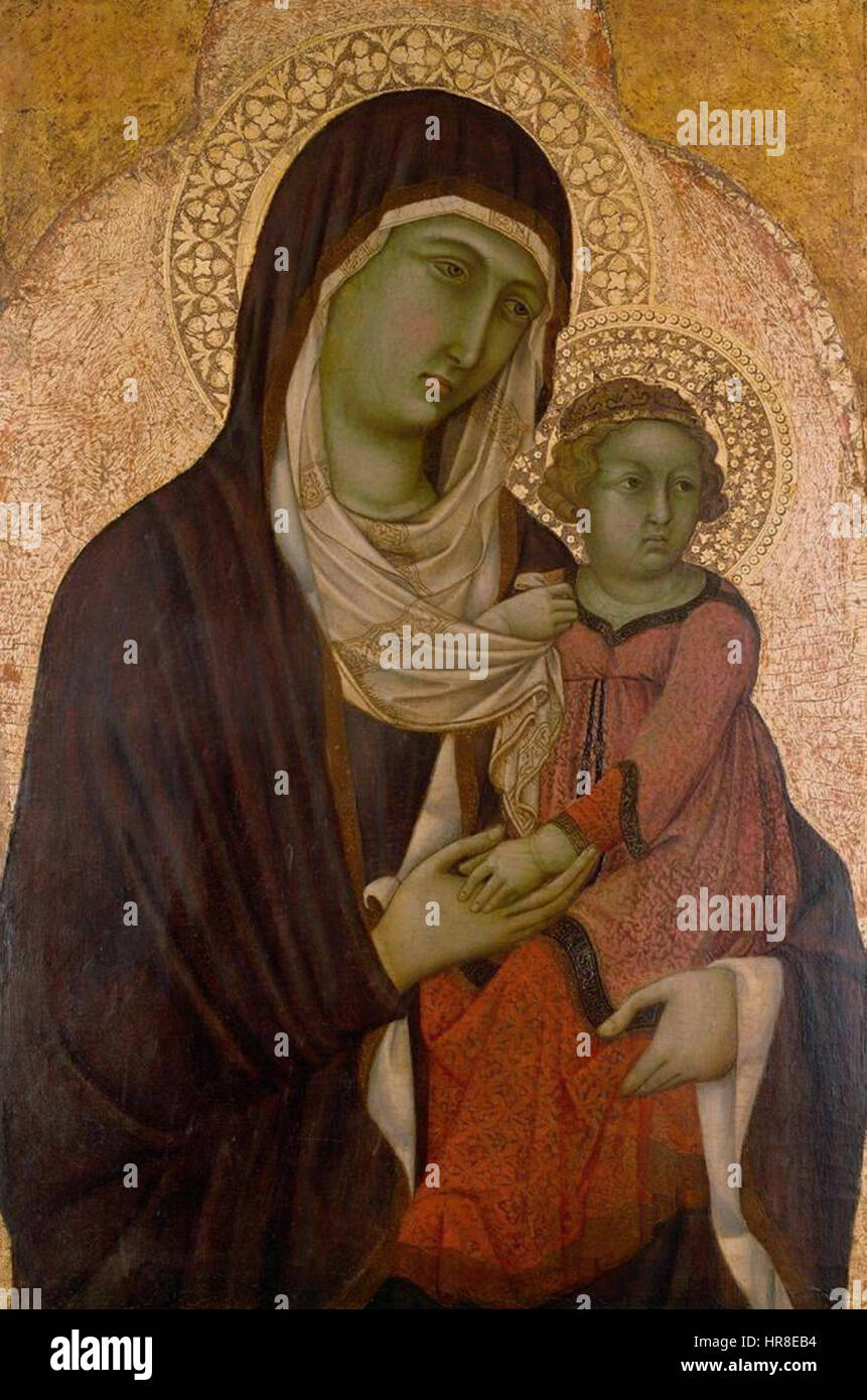 Questo dipinto del XIV secolo, situato nella National Gallery of Canada, raffigura Sant'Anna con la Vergine Maria. L'opera è un tipico esempio di arte gotica primitiva, che mostra temi religiosi, dettagli intricati e colori vivaci. Foto Stock