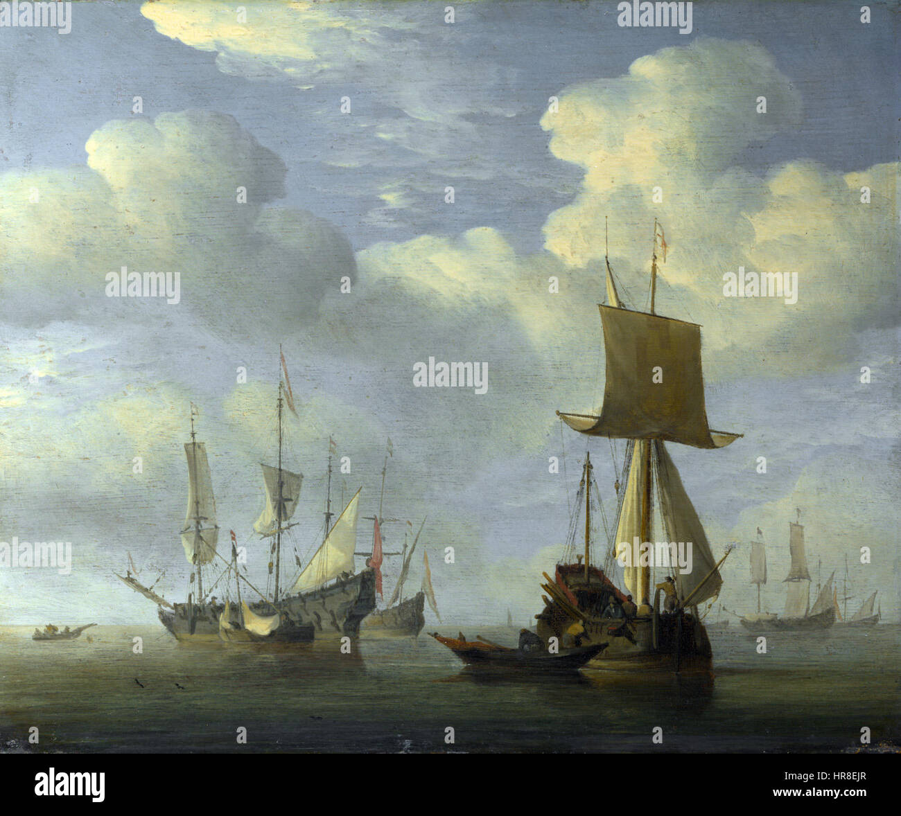 Willem van de Velde II - Una nave inglese e olandese Becalmed navi Foto Stock