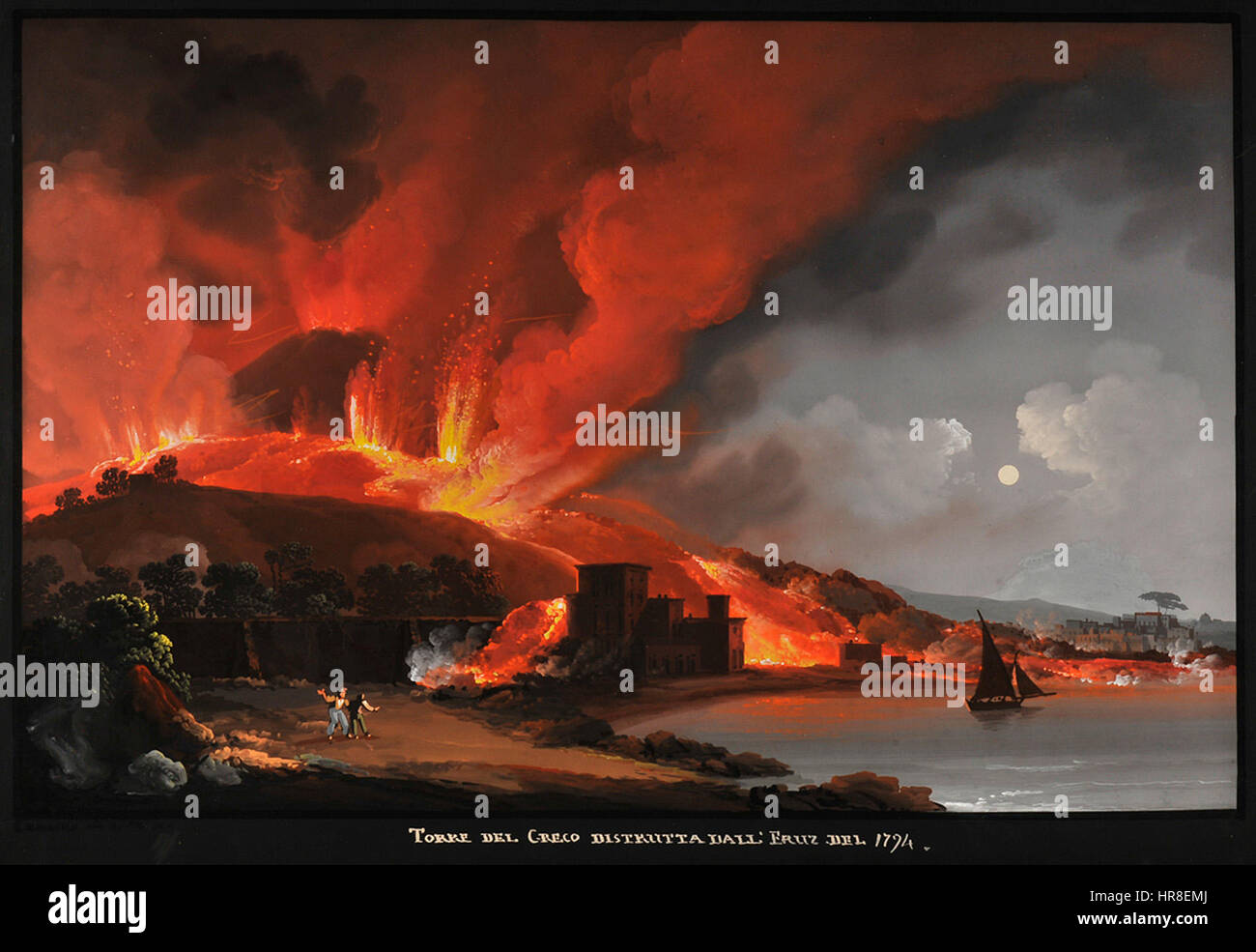 Torre del Greco distrutta dall'eruzione del 1794 - Camillo De Vito (gouache) Foto Stock