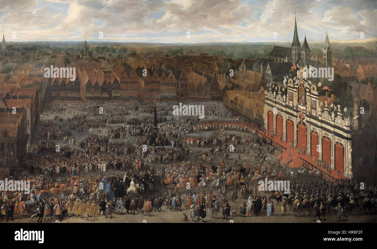 Vrijdagmarkt 1666-1668 Foto Stock