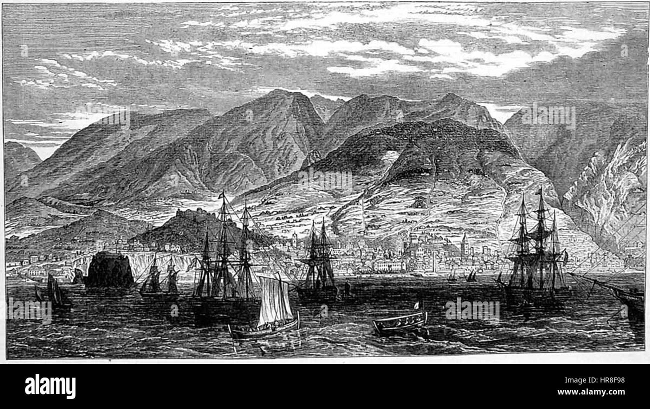 La baia e la città di Funchal, Madeira, ILN 1874 Foto Stock