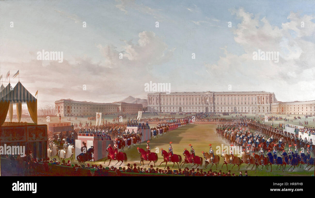 Torneo cavalleresco davanti alla Reggia di Caserta Foto Stock