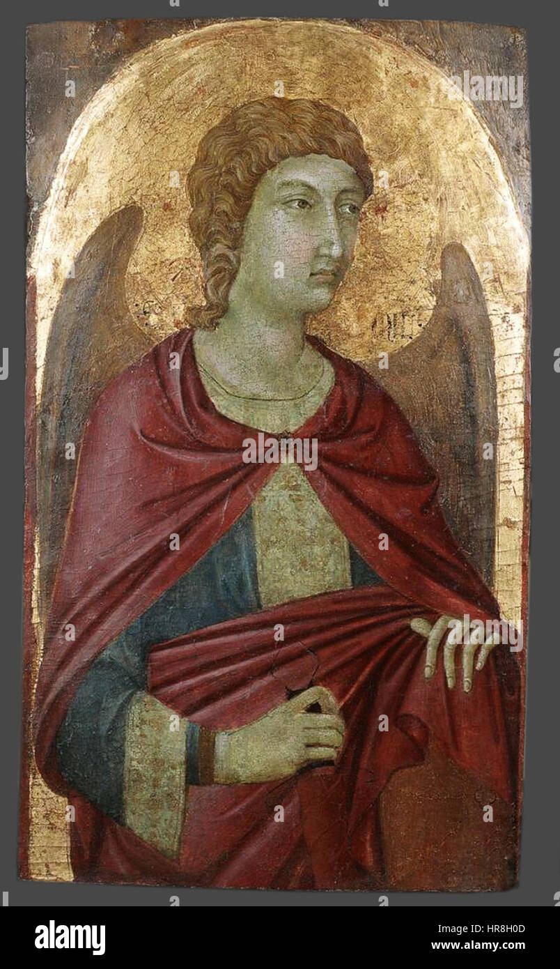 San Michele di Ugolino di Nerio è un dipinto trecentesco che raffigura l'arcangelo con iconografia dettagliata e significato simbolico. Questa opera mette in risalto lo stile gotico dell'arte religiosa italiana. Foto Stock