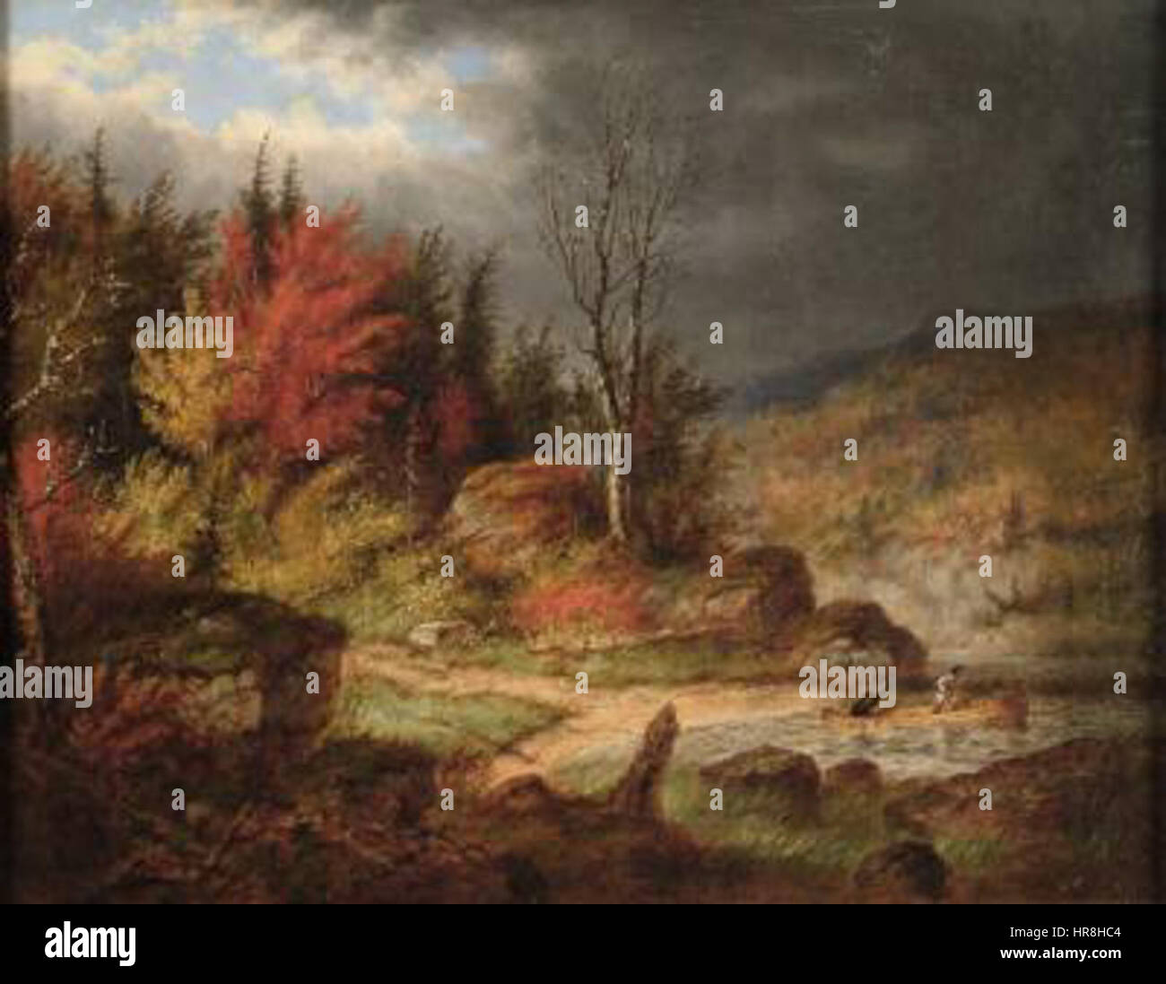 Il passaggio di tempesta di Jacques Cartier River, pittura ad olio di Cornelius Krieghoff Foto Stock