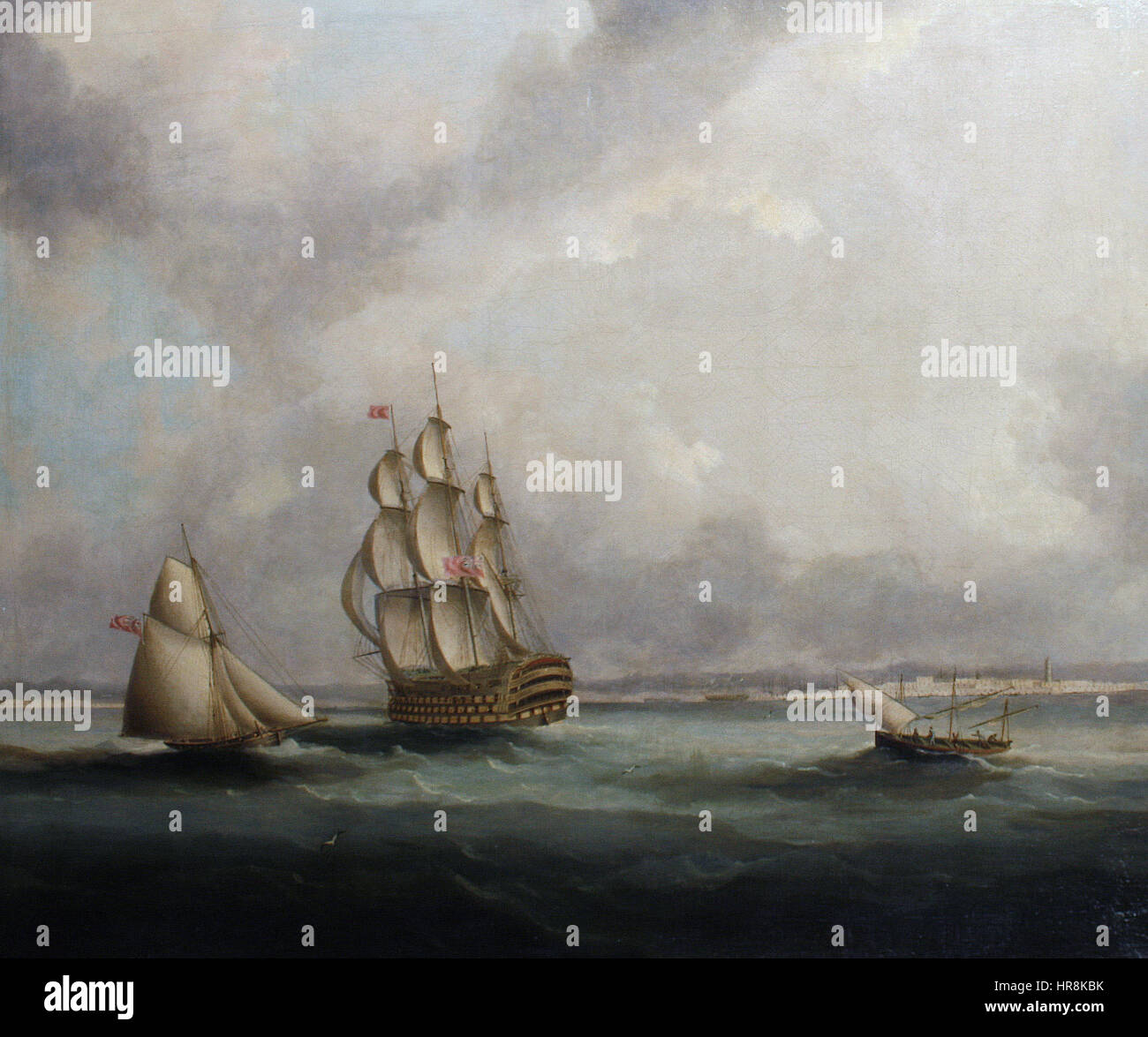 Thomas Buttersworth - una nave di linea off Cadice Foto Stock