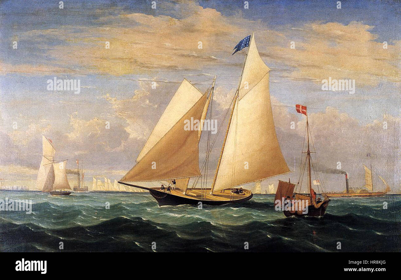 Lo yacht "America" vincendo la gara internazionale Fitz Hugh Lane 1851 Foto Stock