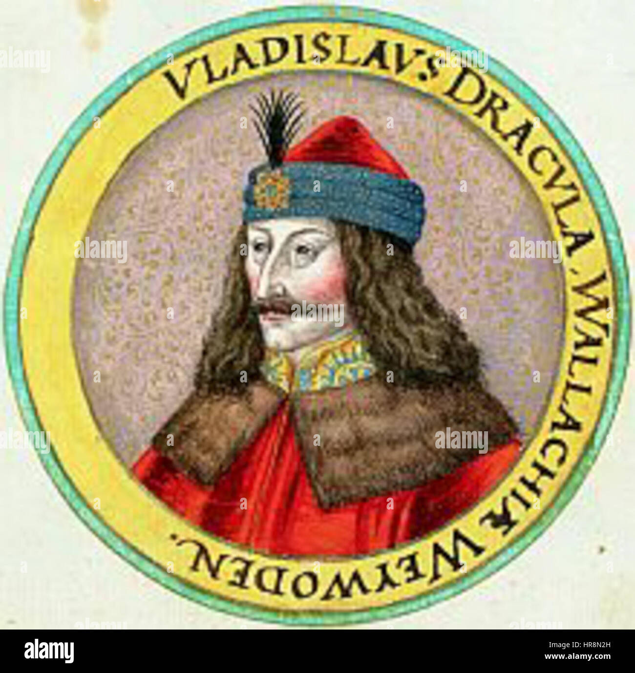 Vladislaus Dracula, una figura storica del XV secolo, è spesso associato al leggendario personaggio del conte Dracula. Questo titolo si riferisce al sovrano reale, Vlad III, noto per il suo regno in Valacchia e i suoi metodi duri, che sono diventati oggetto di folklore e storia. Foto Stock