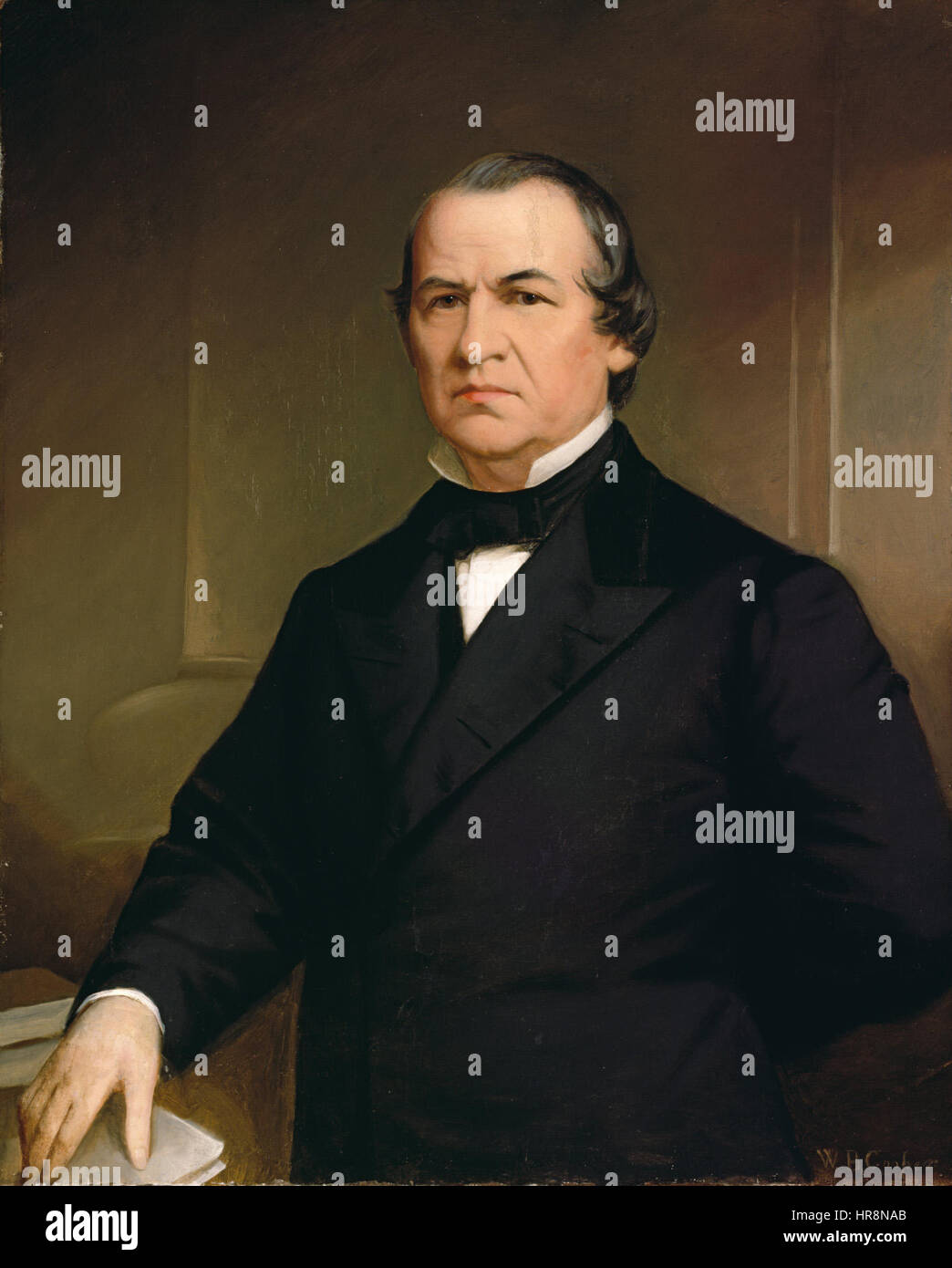 Andrew Johnson di Washington Bogart Cooper è un ritratto del 17° presidente degli Stati Uniti, Andrew Johnson, pubblicato nel 1866. Noto per la sua controversa presidenza dopo la guerra civile, Johnson è raffigurato con un'espressione severa che riflette le sfide della sua amministrazione. Il ritratto di Cooper cattura la gravità del ruolo politico di Johnson durante la ricostruzione. Foto Stock