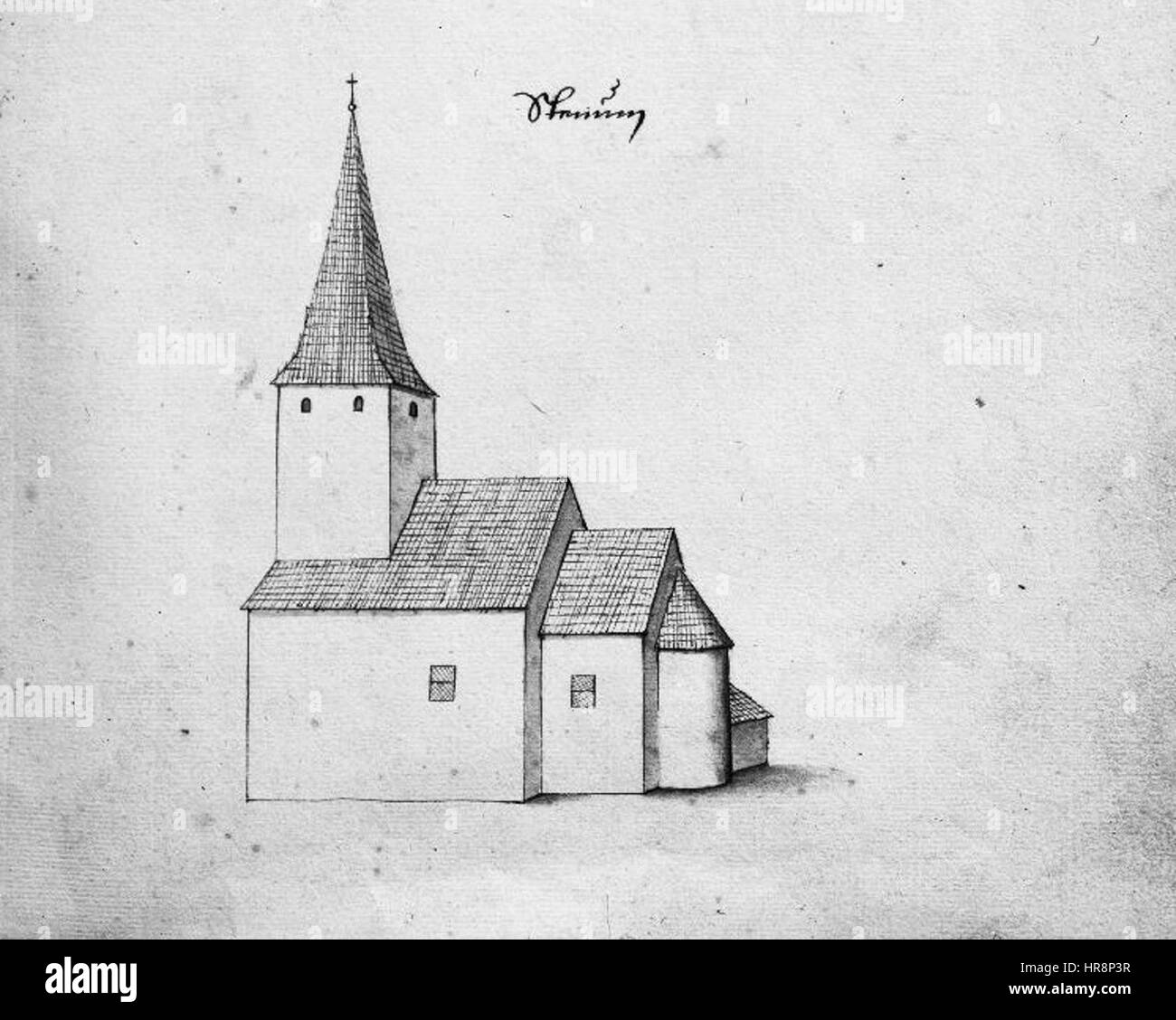 Lo 'Stenums gamla kyrka' raffigura una vecchia chiesa in Svezia, che rappresenta lo stile architettonico e la storia delle strutture religiose svedesi. Il dipinto enfatizza la semplicità e la grandezza della chiesa, situata in un tranquillo paesaggio rurale. Foto Stock