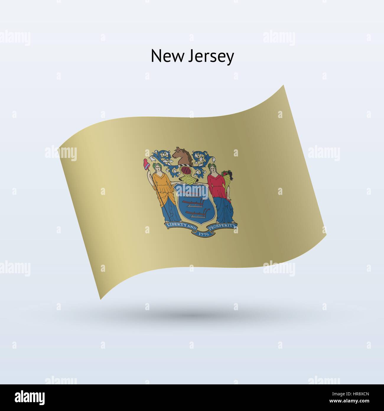 Stato del New Jersey bandiera sventola formare su sfondo grigio. Illustrazione Vettoriale. Illustrazione Vettoriale