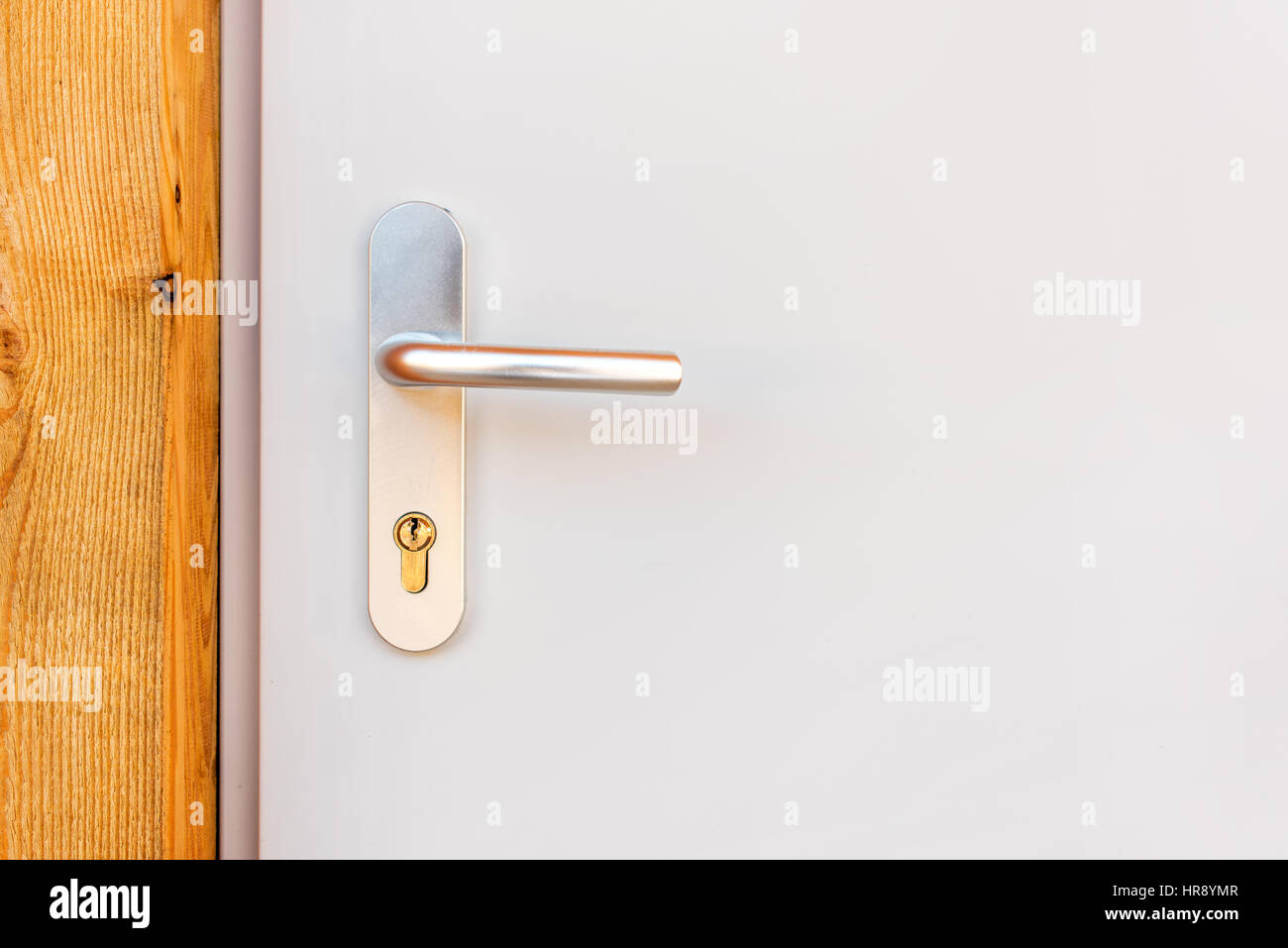 Metallico moderno maniglia della porta con uno spazio di copia Foto Stock