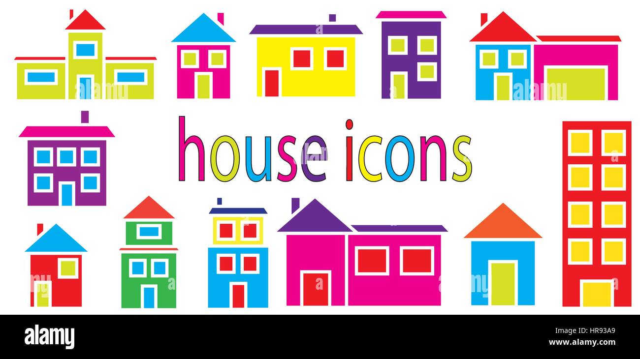 Set di icone di case isolate di vettore in uno sfondo bianco. Illustrazione Vettoriale