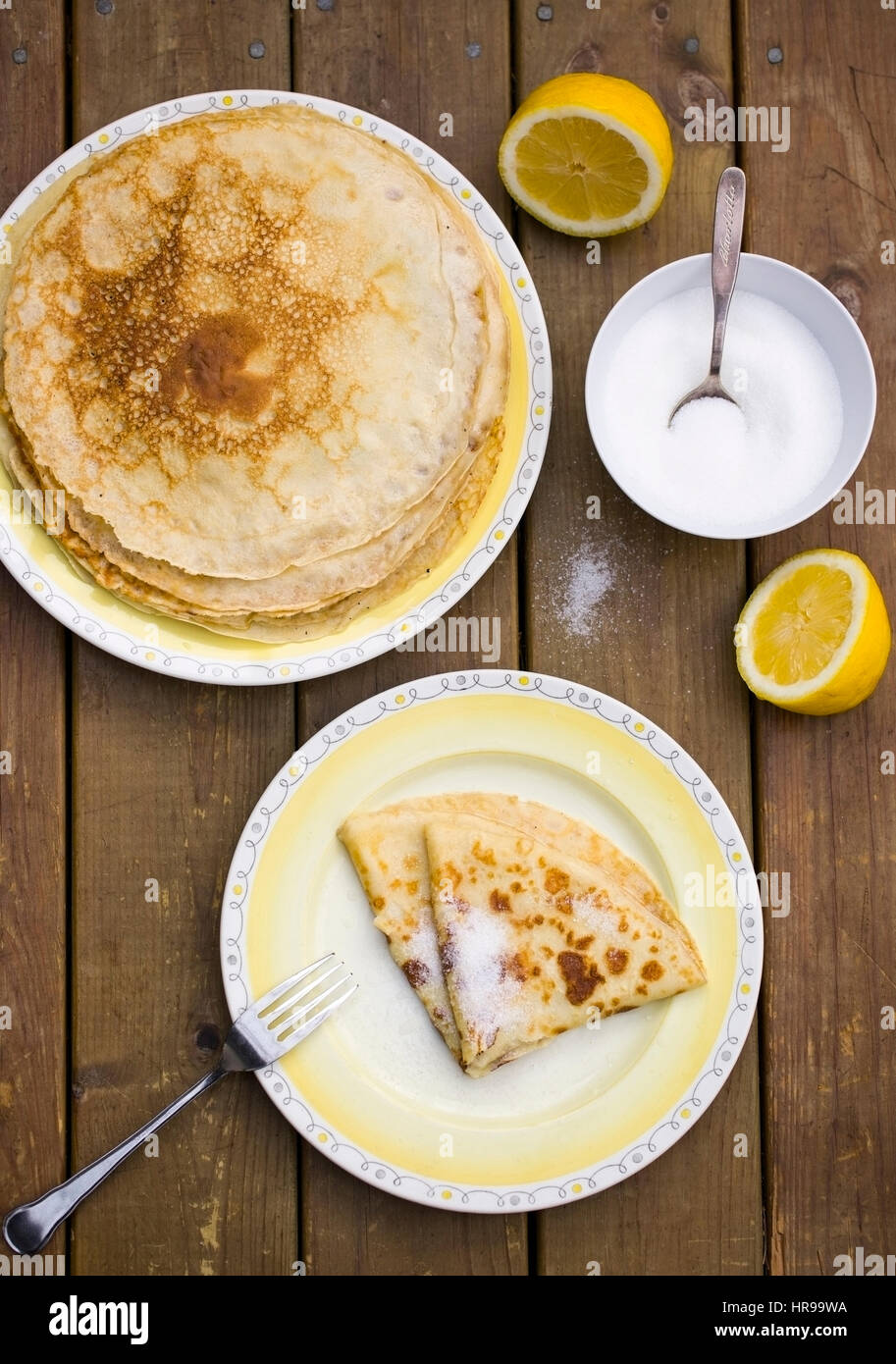 Piastre di frittelle Foto Stock