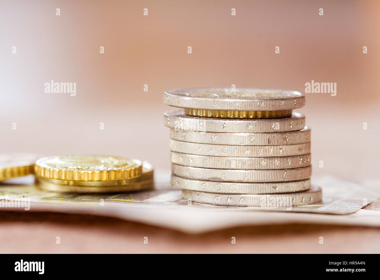 Pila di monete closeup Foto Stock