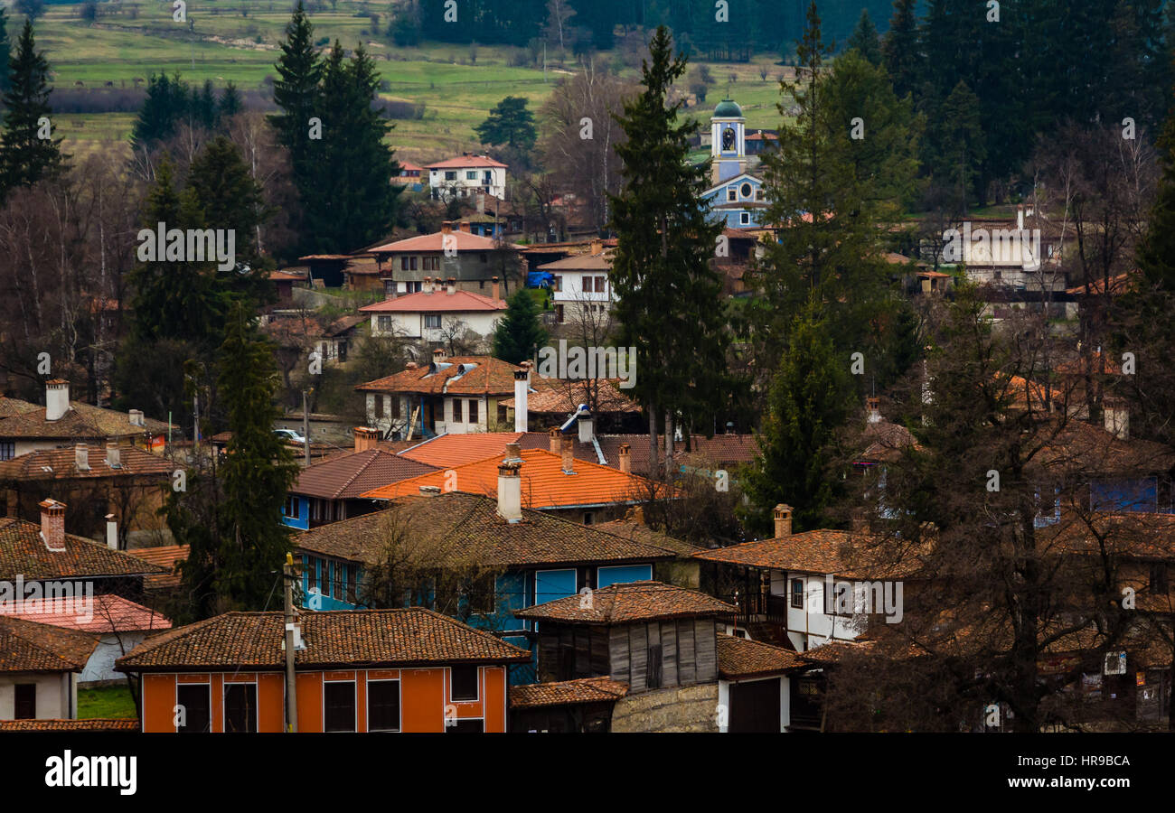 Koprivshtitsa è una città storica in Koprivshtitsa Comune in provincia di Sofia, Bulgaria centrale. Foto Stock