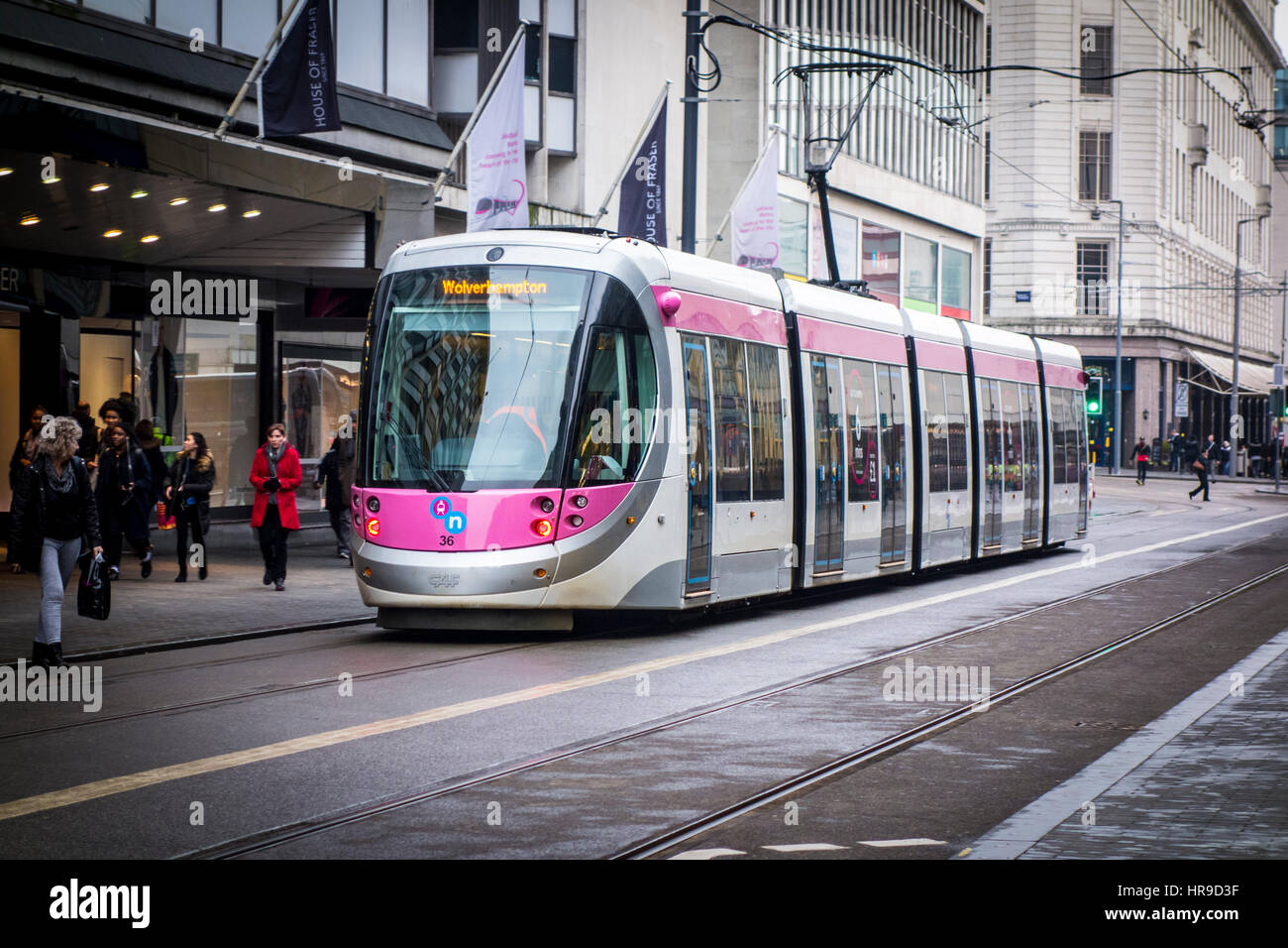 Birmingham Tram, Corporation Street di Birmingham, Regno Unito Foto Stock