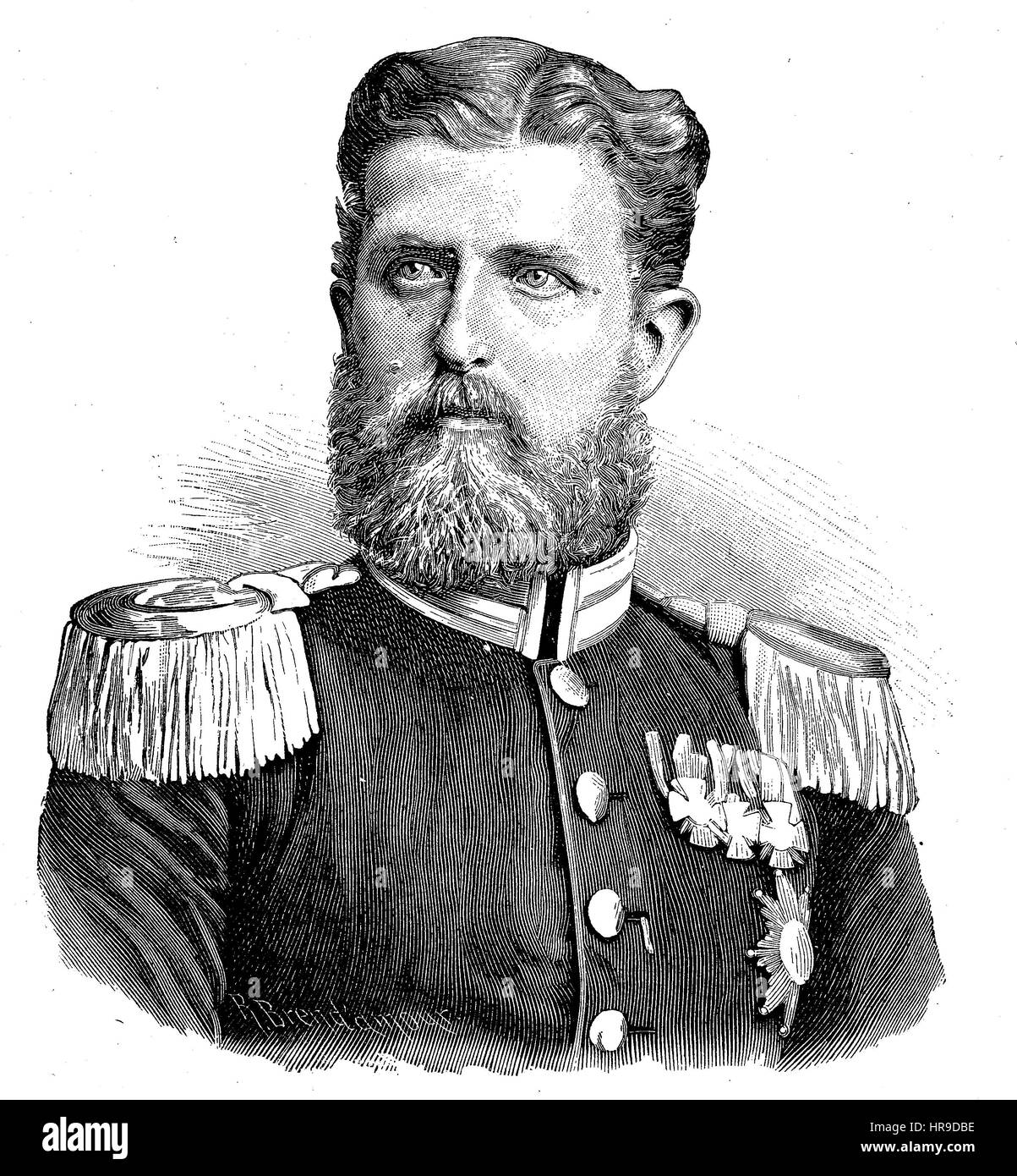 Leopoldo, principe di Hohenzollern, Leopold Stephan Karl Anton Gustav Eduard Tassilo Fuerst von Hohenzollern, 1835 - 1905, era il capo del ramo sveva della casa di Hohenzollern, e ha giocato un ruolo fugace nella comunità politica di potere, in connessione con la guerra franco-prussiana., situazione dal tempo della guerra franco-prussiana o guerra franco-tedesca, Deutsch-Franzoesischer Krieg, 1870-1871, la riproduzione di un originale xilografia a partire dall'anno 1885, digitale migliorata Foto Stock