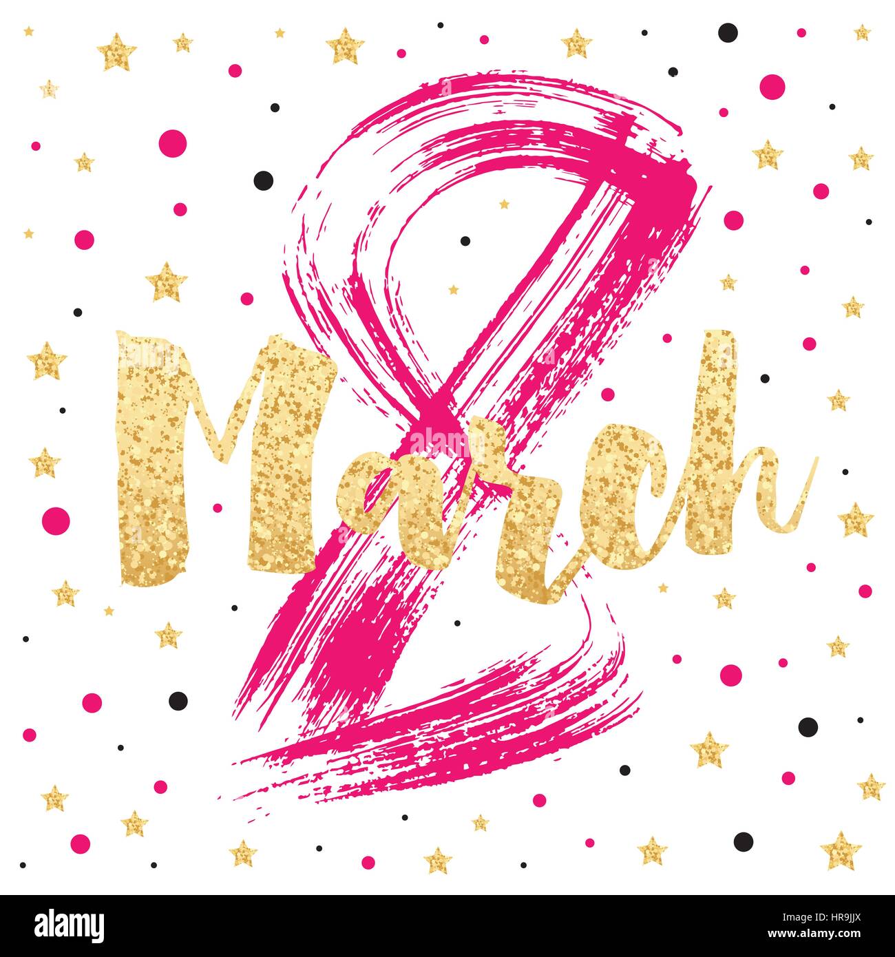 Donne giorno biglietto di auguri con il testo scritte e stelle dorate. 8 marzo modello per donna vacanza. Illustrazione Vettoriale