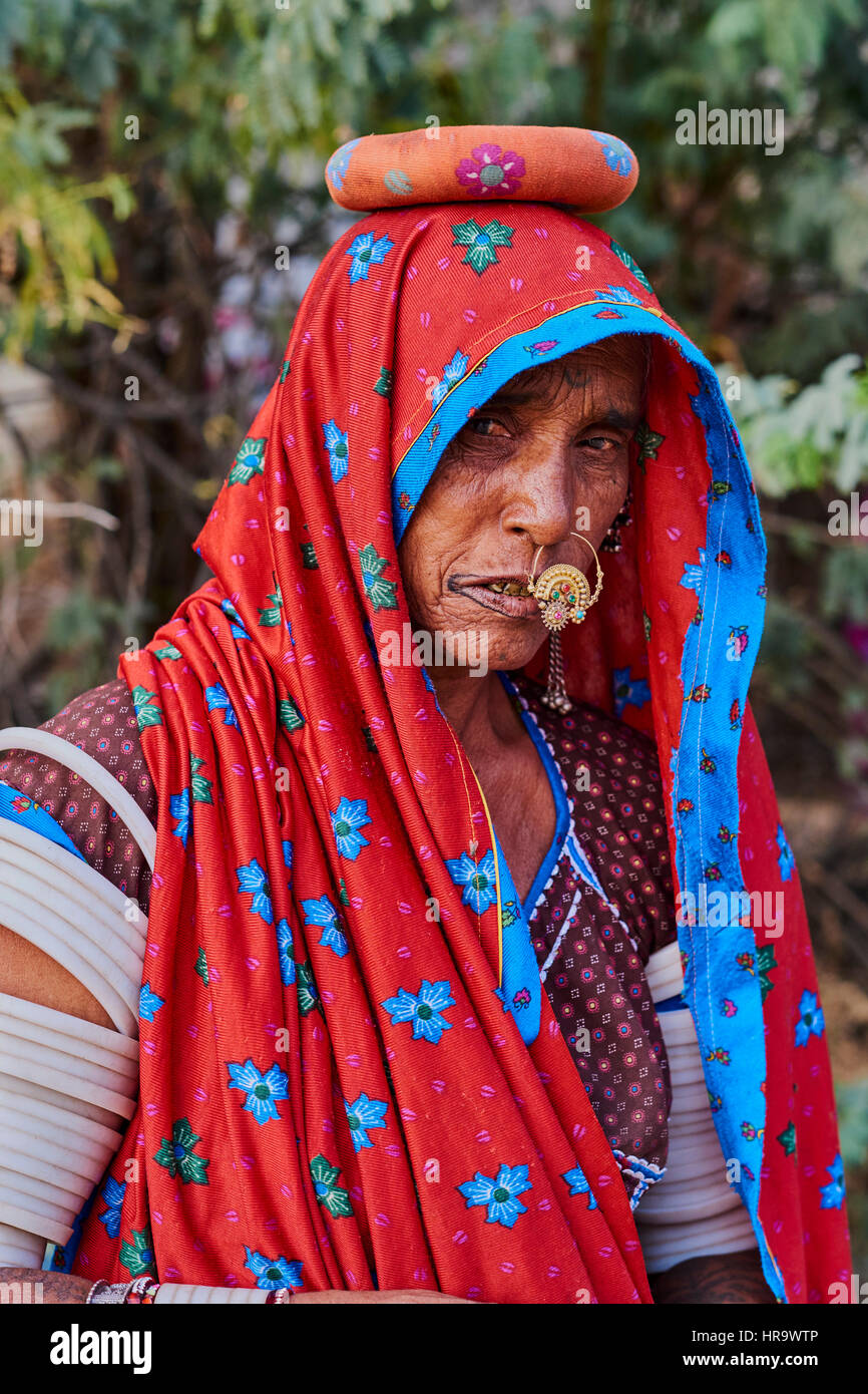 India Rajasthan, Meda village intorno a Jodhpur, Rabari gruppo etnico Foto Stock