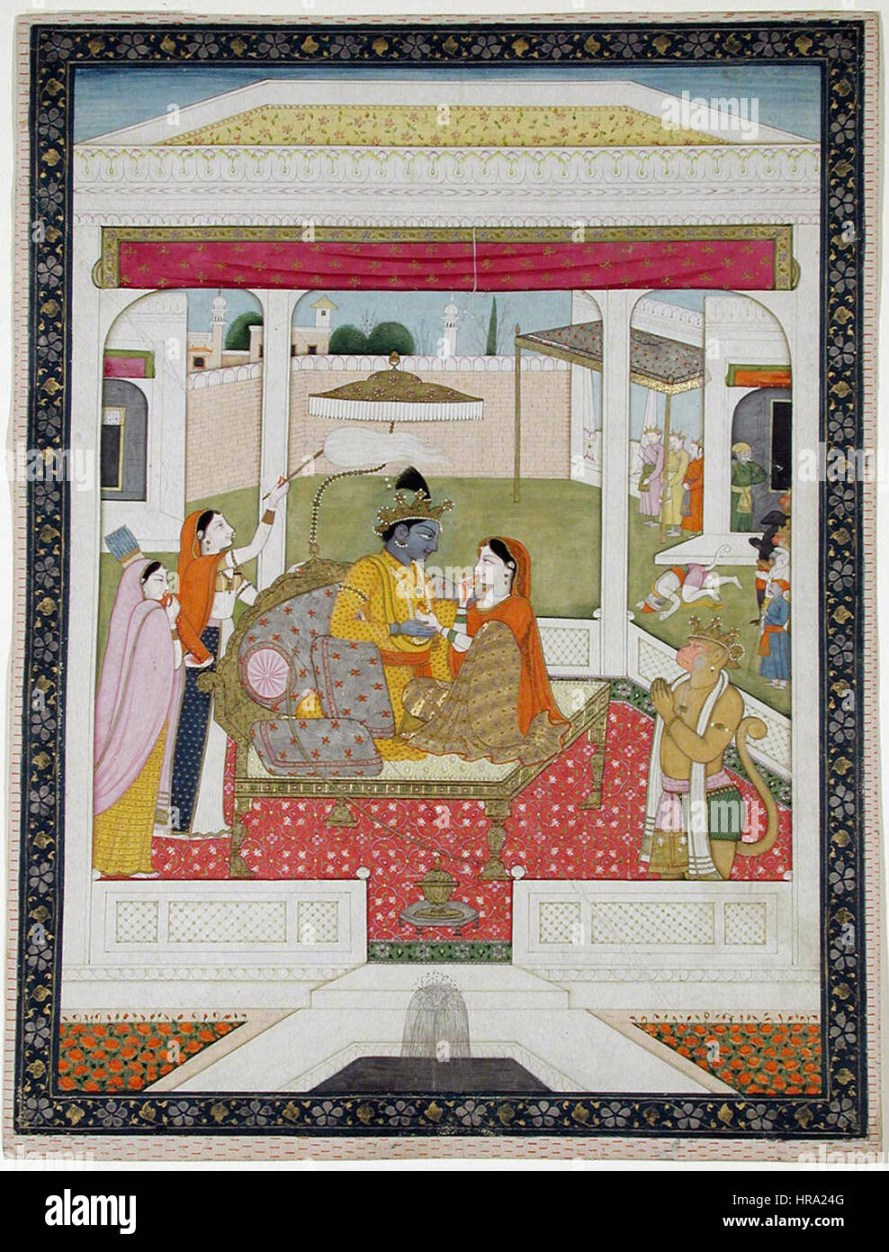 Rama e sita in trono in un padiglione, frequentato da Hanuman (6125134066) Foto Stock