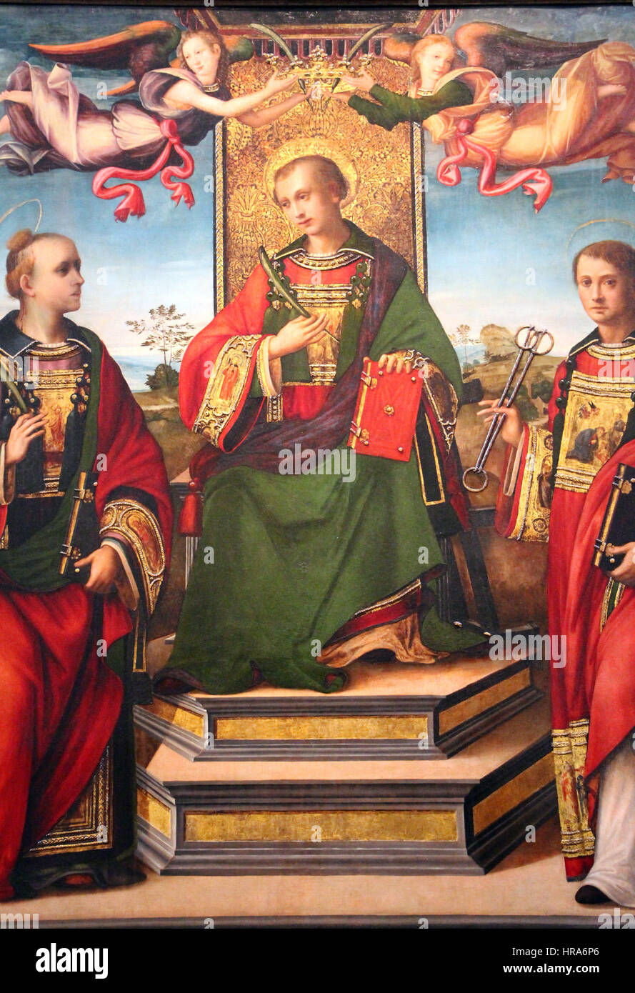 Raffaellino del Garbo (attr.) San Lorenzo fra i Santi Stefano e Leonardo 02 Foto Stock