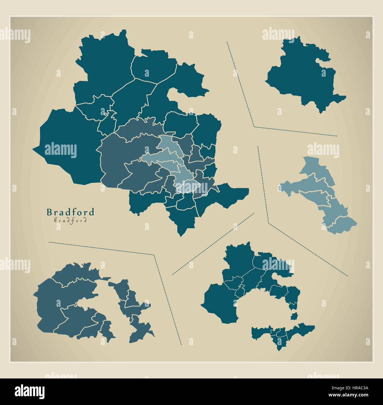 Città moderna mappa - Bradford panoramica completa illustrazione Illustrazione Vettoriale