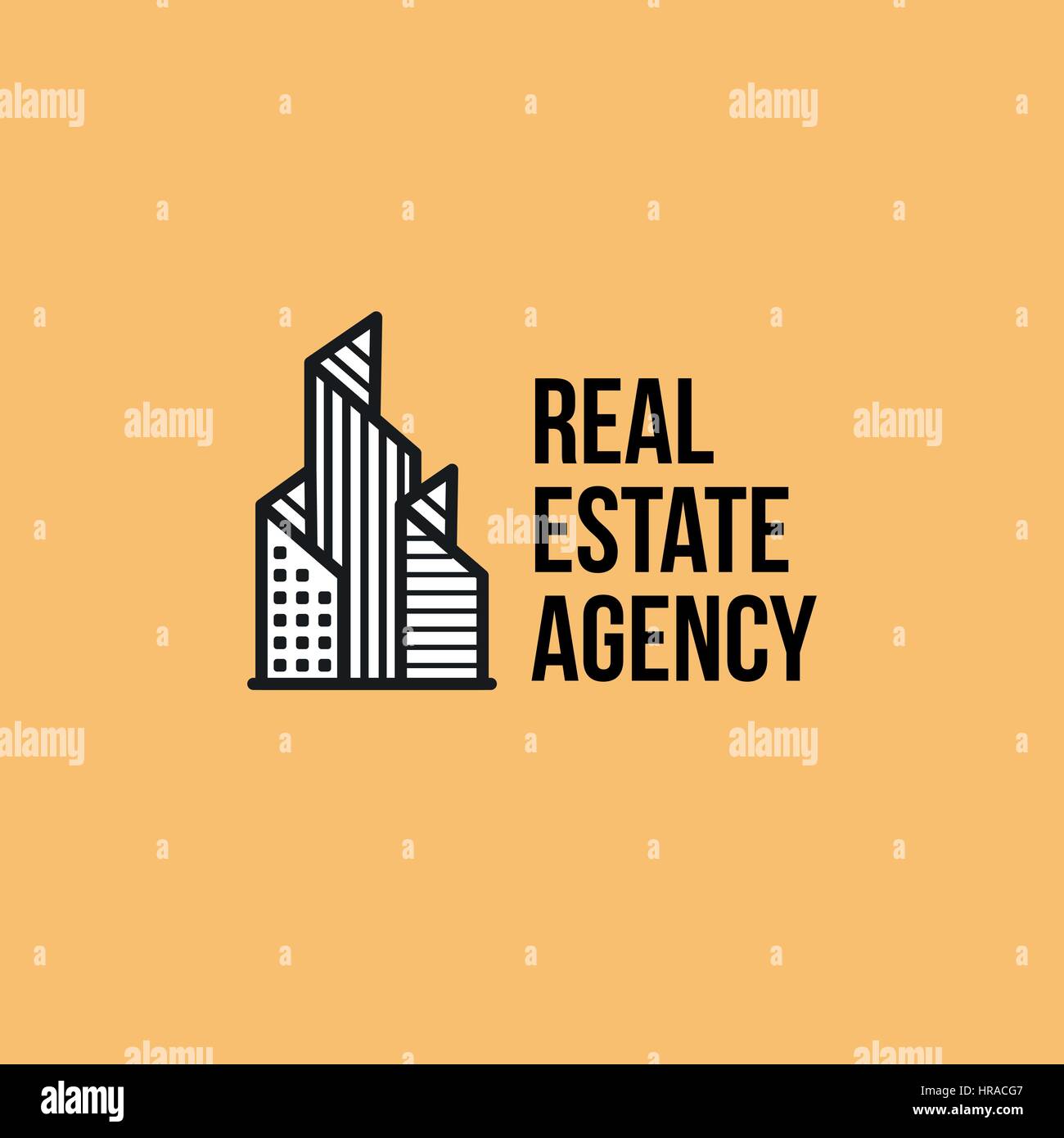 Isolato colorati agenzia immobiliare logo, logotipo casa su bianco, home concetto icona, grattacieli illustrazione vettoriale. Illustrazione Vettoriale