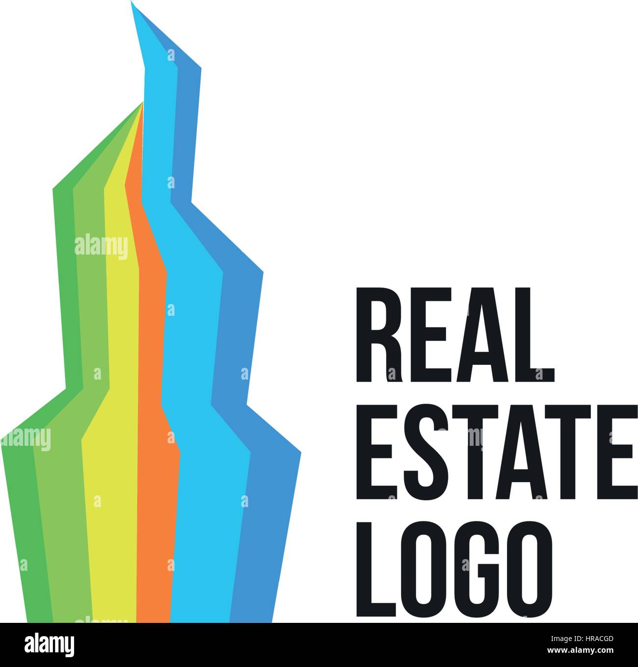 Isolato colorati agenzia immobiliare logo, logotipo casa su bianco, home concetto icona, grattacieli illustrazione vettoriale. Illustrazione Vettoriale