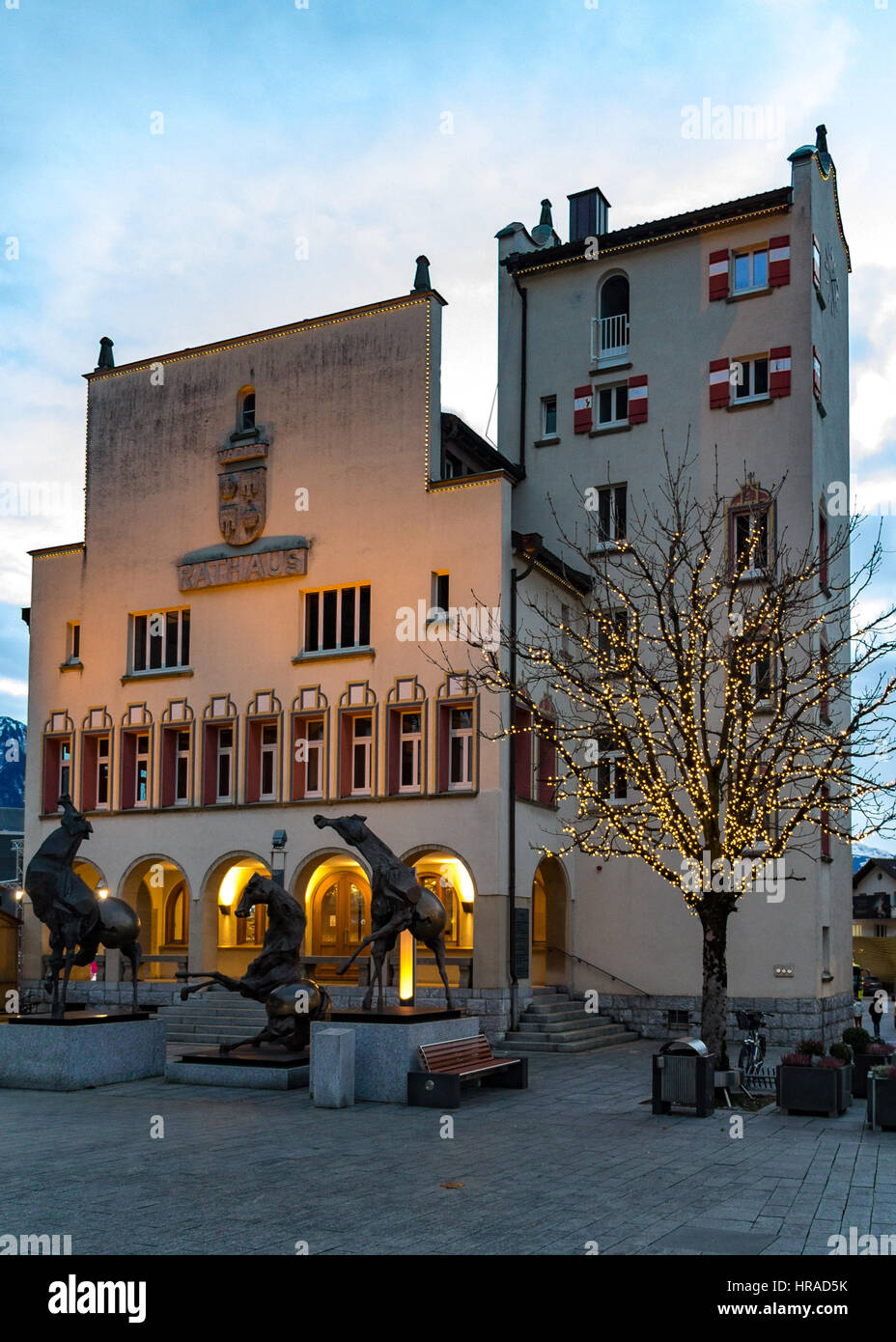 Il Vaduz Rathaus (municipio) in Liechtenstein Foto Stock