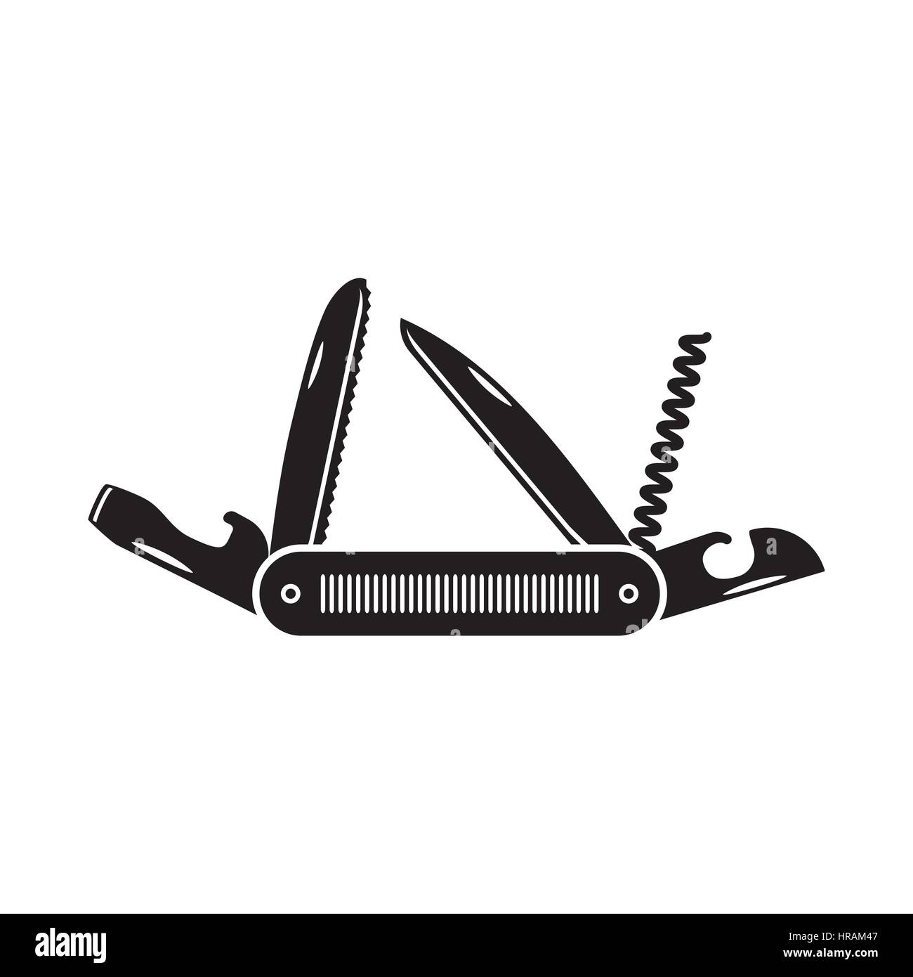 Tasca multifunzione icona coltello. Escursionismo e attrezzature per il campeggio attrezzo, illustrazione di vettore isolato su bianco. Illustrazione Vettoriale