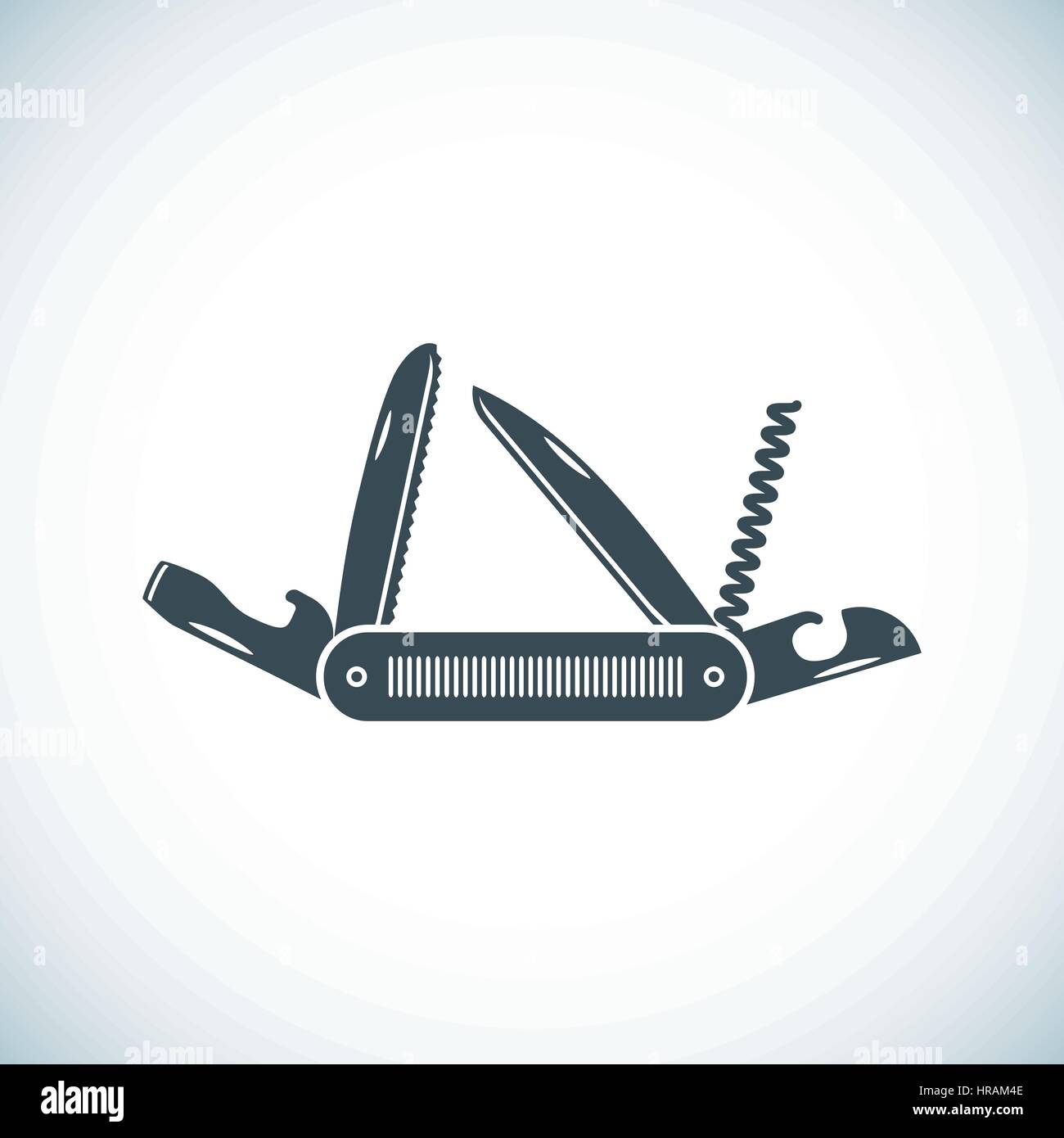 Tasca multifunzione icona coltello. Design piatto di escursionismo e attrezzature per il campeggio attrezzo, illustrazione vettoriale con lunga ombra. Illustrazione Vettoriale