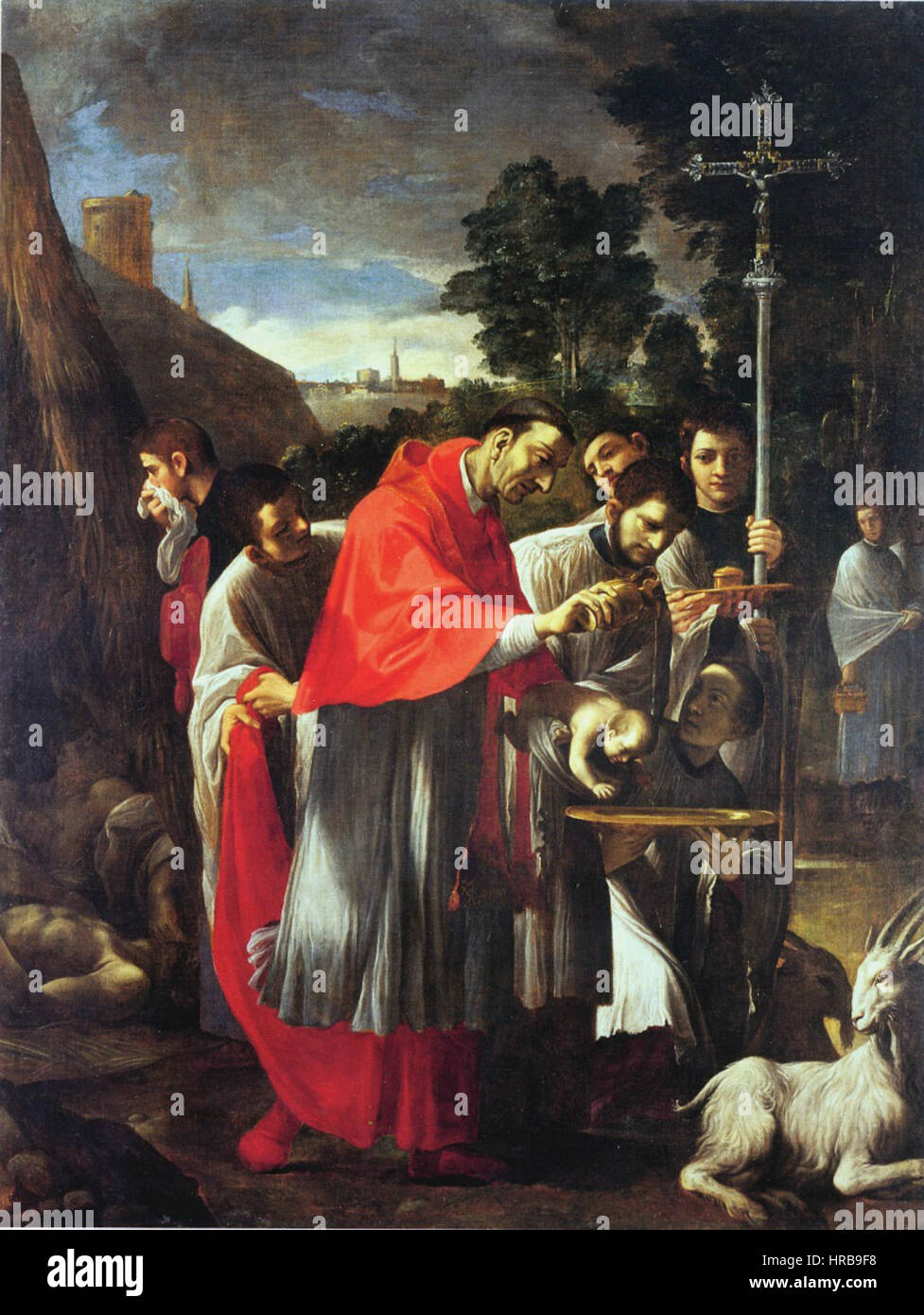 San Carlo Borromeo battezza onu bambino duranti la peste - Ludovico Carracci Foto Stock