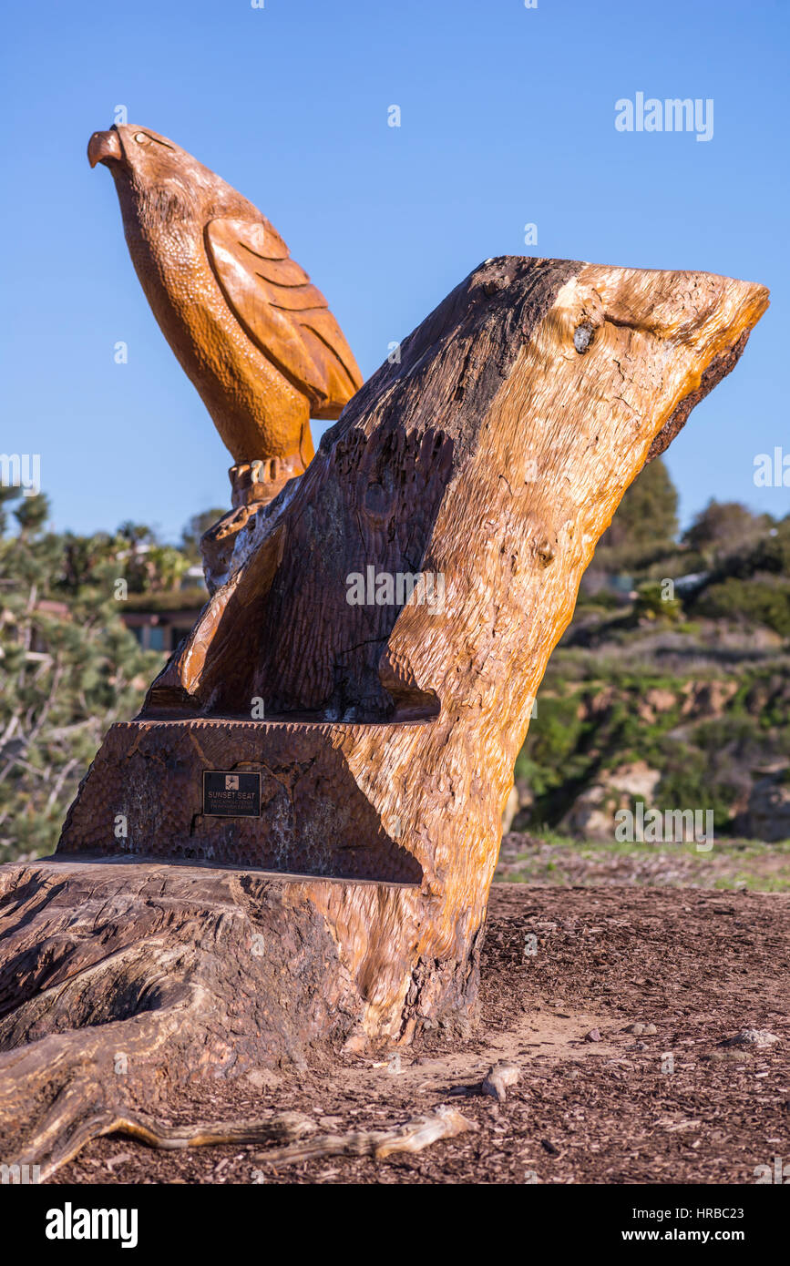 Sede del tramonto intaglio del legno in Del Mar, California. Illustrazione di David Arnold, Tim Richards. Foto Stock