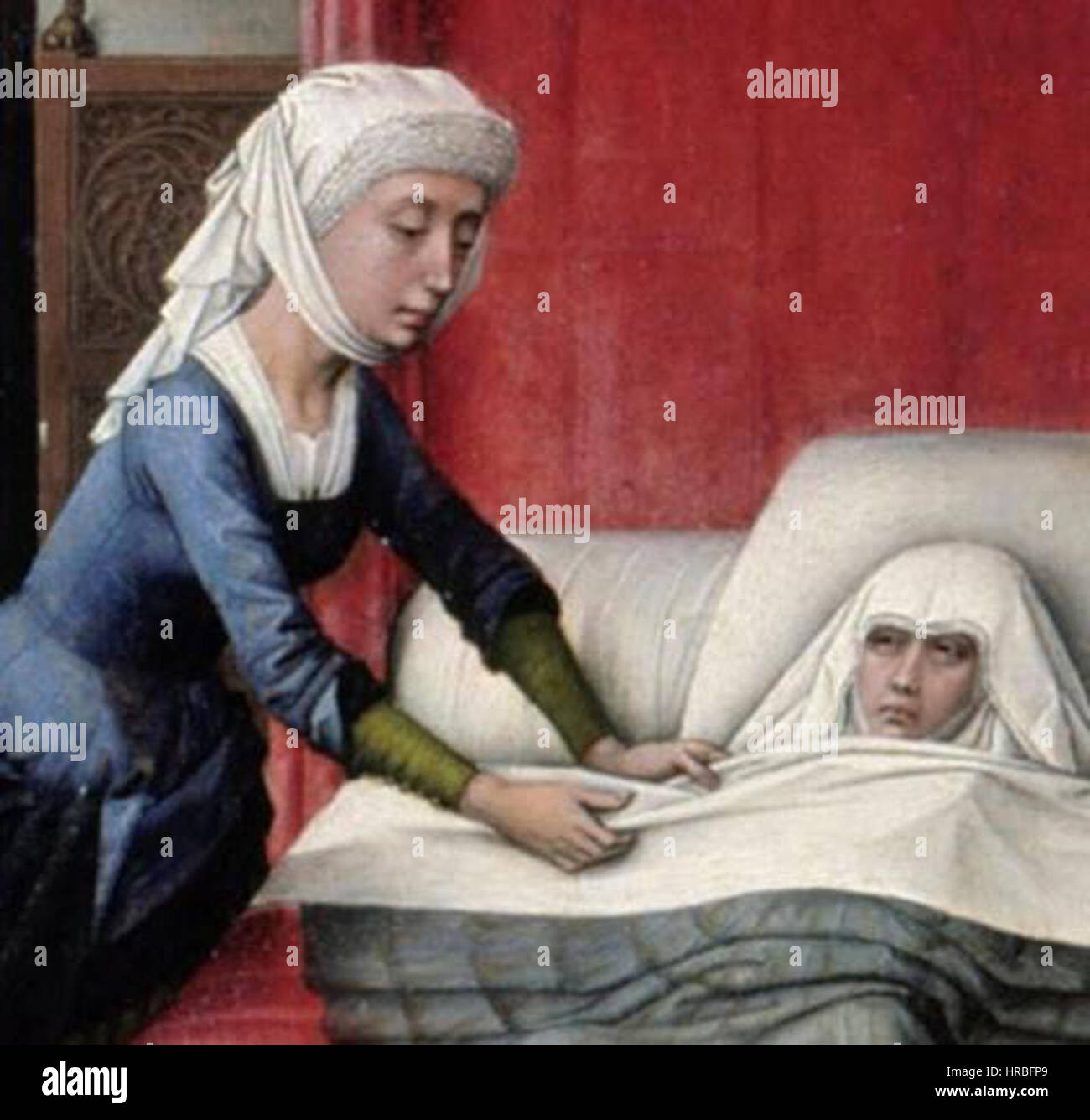 Rogier van der Weyden - dettaglio infermiera in Altare di San Giovanni Foto Stock