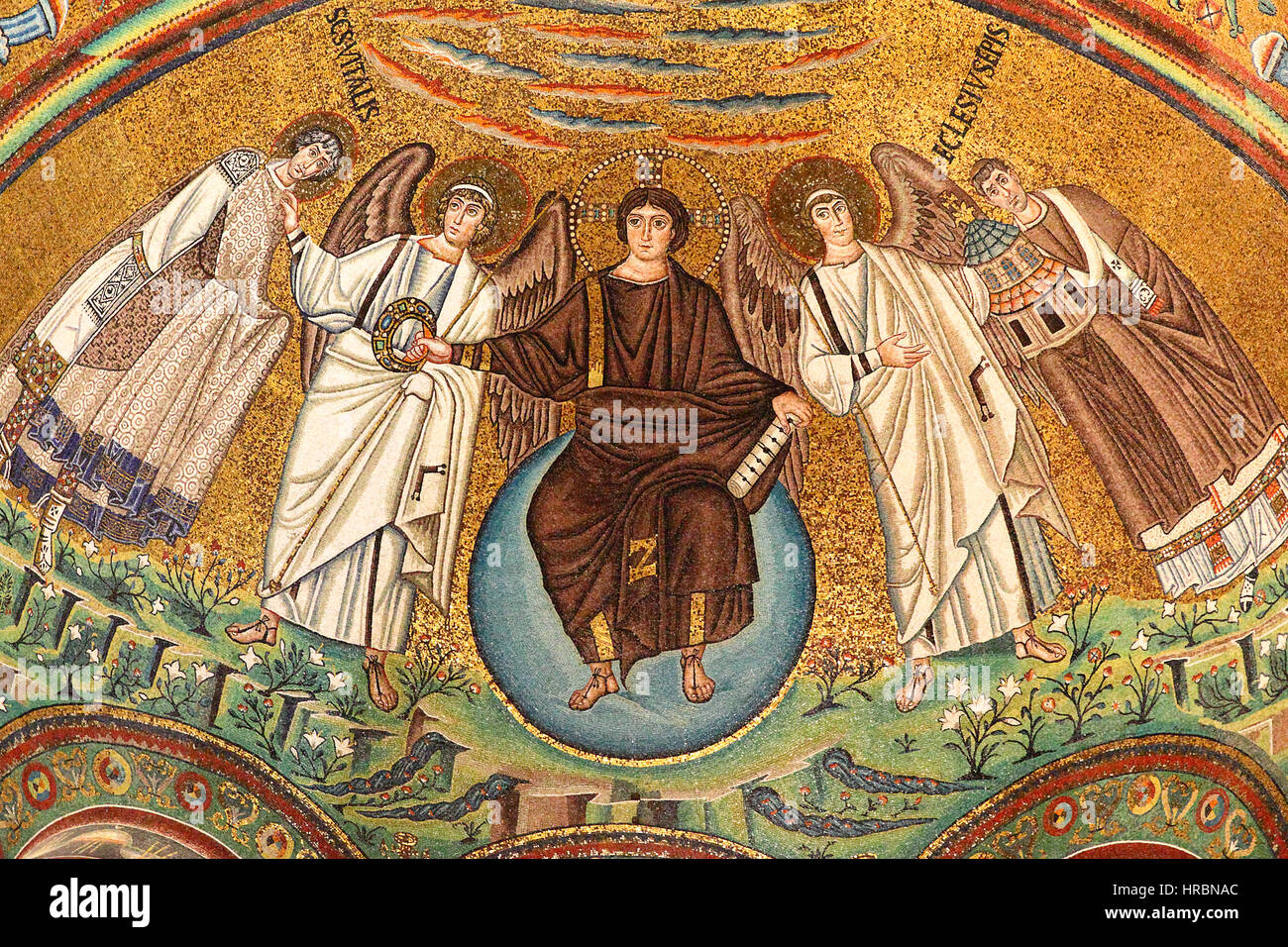 Mosaici antichi (VI secolo) nella Basilica di San Vitale a Ravenna, Italia Foto Stock