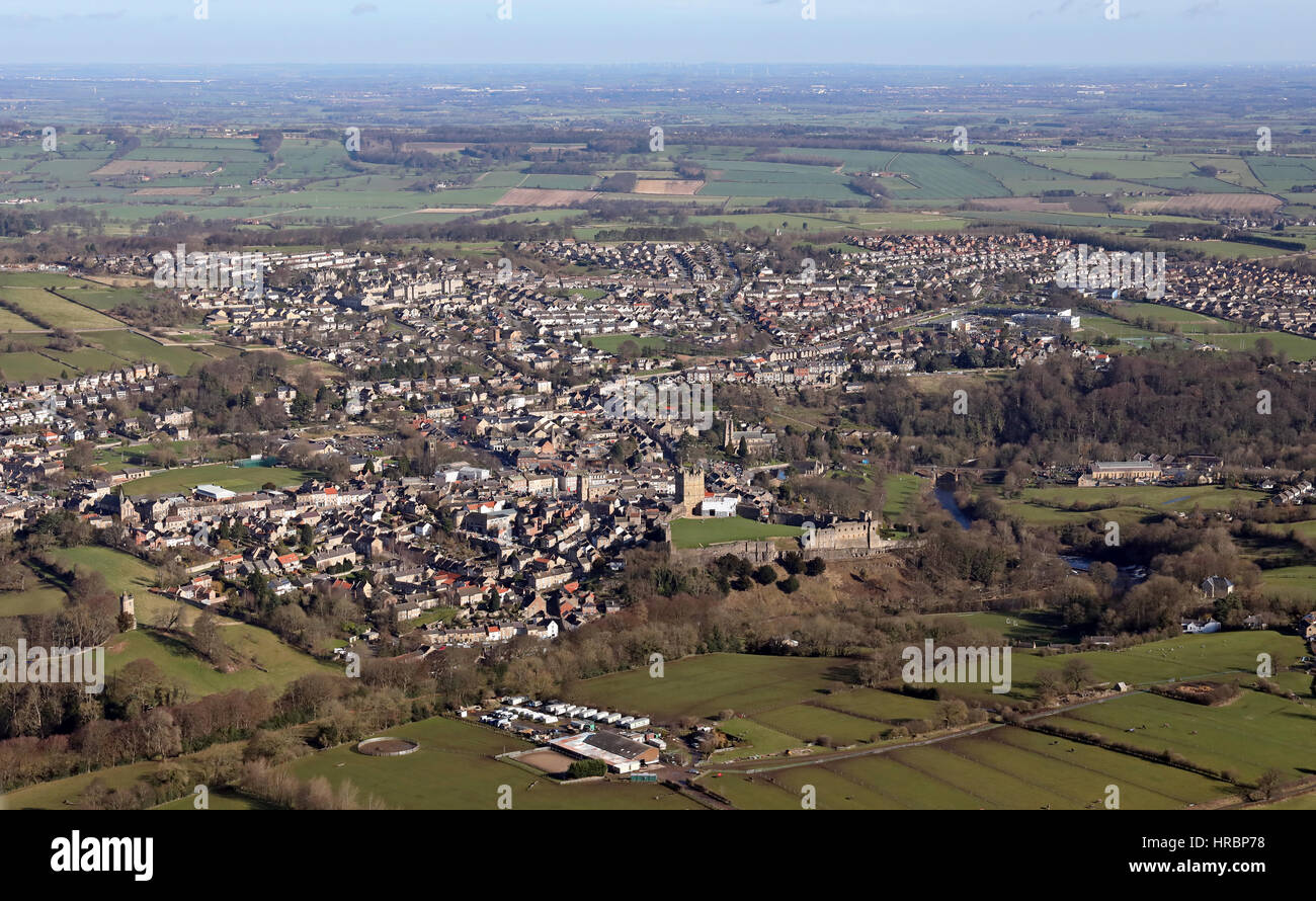 Vista aerea del centro della cittá di Richmond, North Yorkshire, Regno Unito Foto Stock
