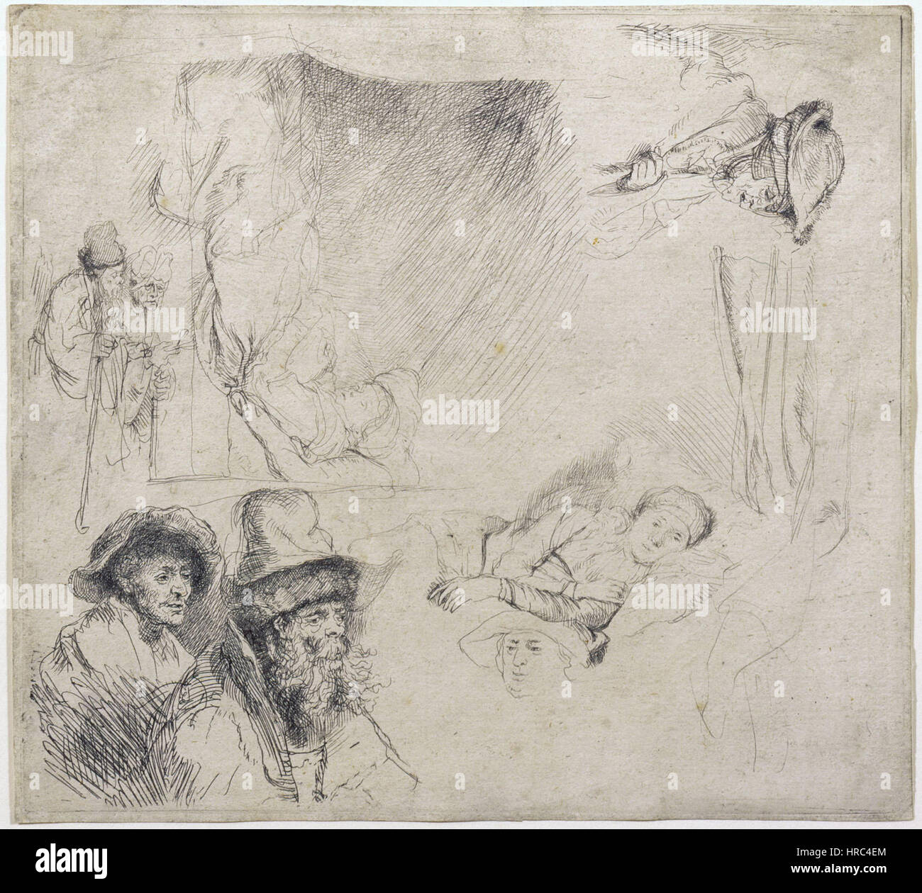 Rembrandt van Rijn - Foglio di studi Foto Stock