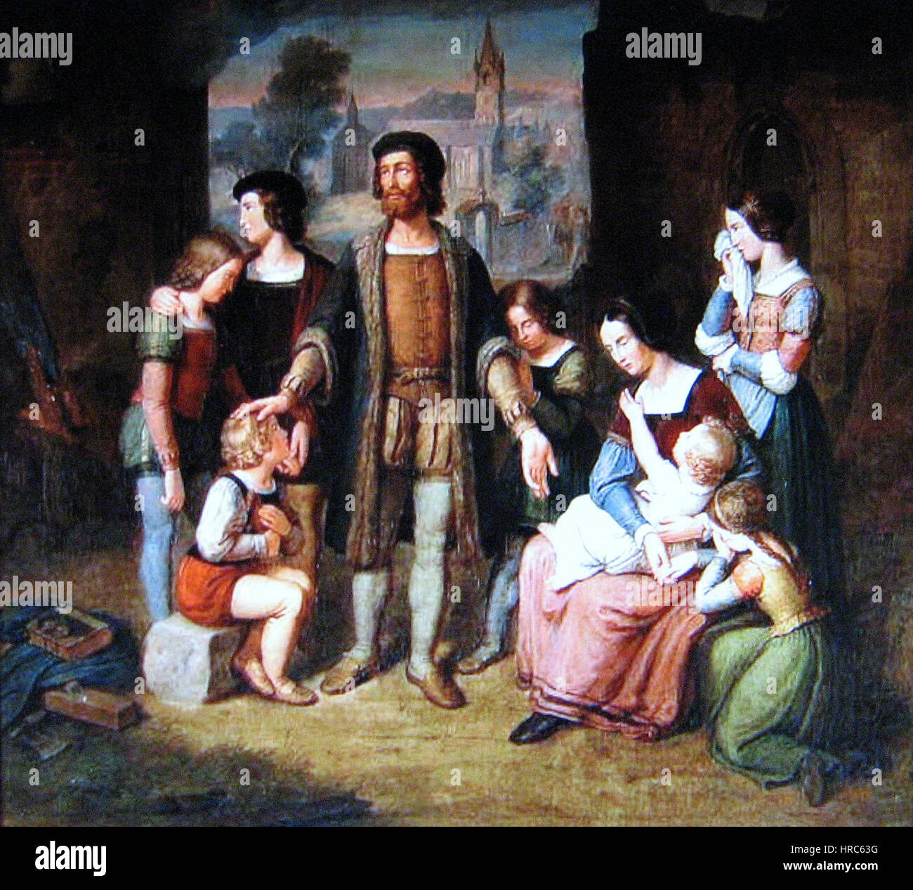 Schadow, Felix Familie vor brennender Ruine Foto Stock