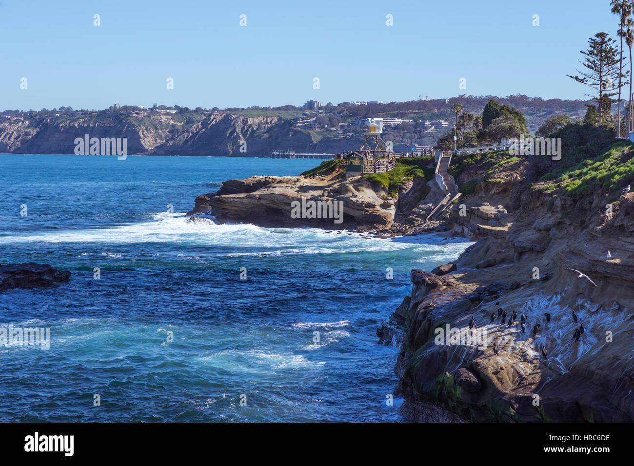 La Jolla, California costa e vista oceano su un giorno d'inverno. Foto Stock