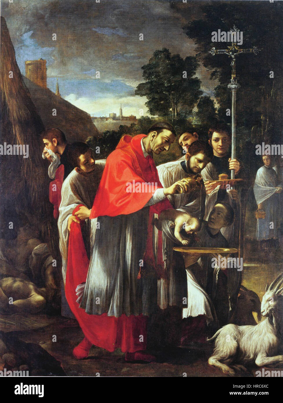 San Carlo Borromeo battezza onu bambino duranti la peste - Ludovico Carracci Foto Stock