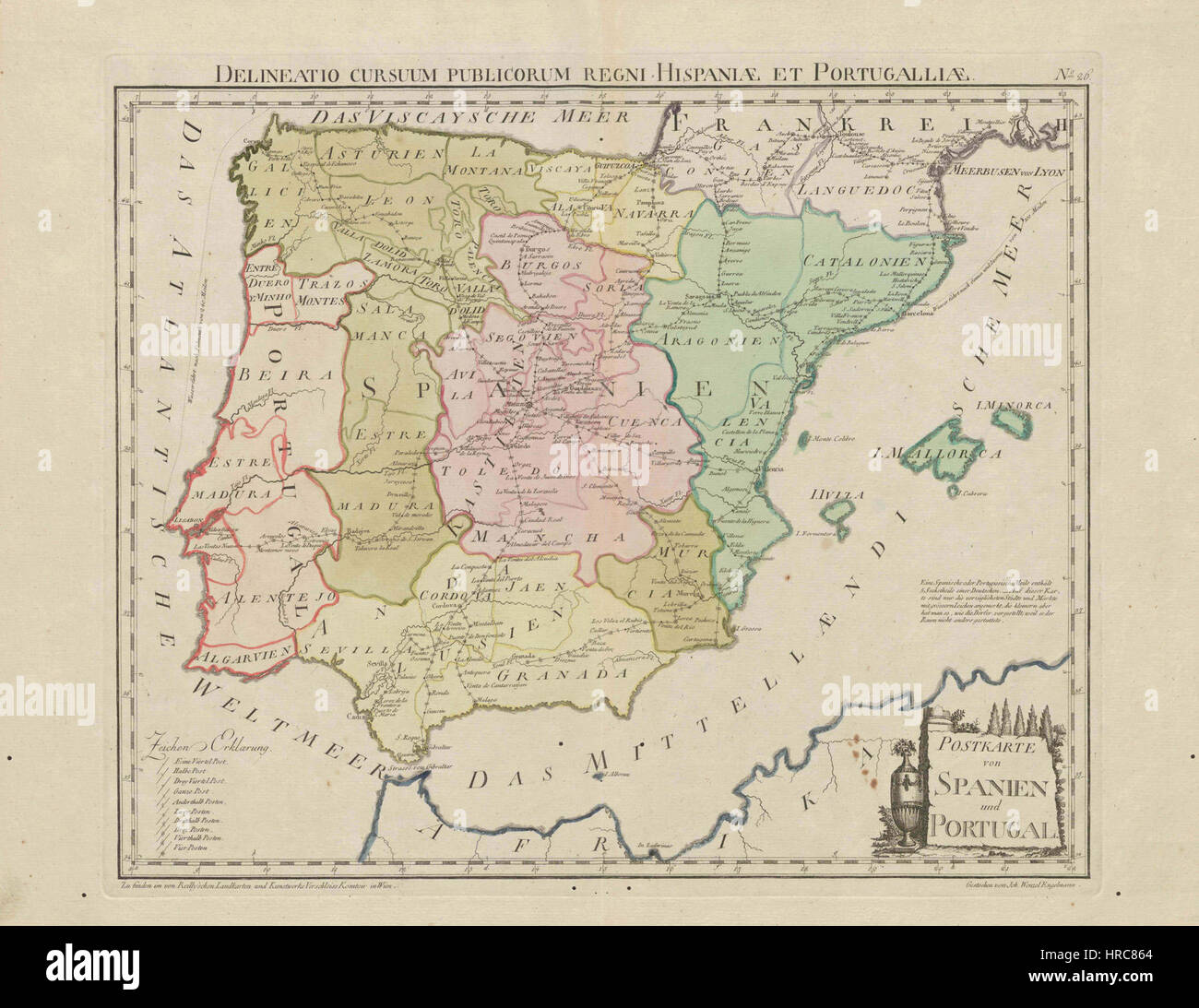 Reilly Allgemeiner Postatlas Spanien, Portogallo (B) Foto Stock