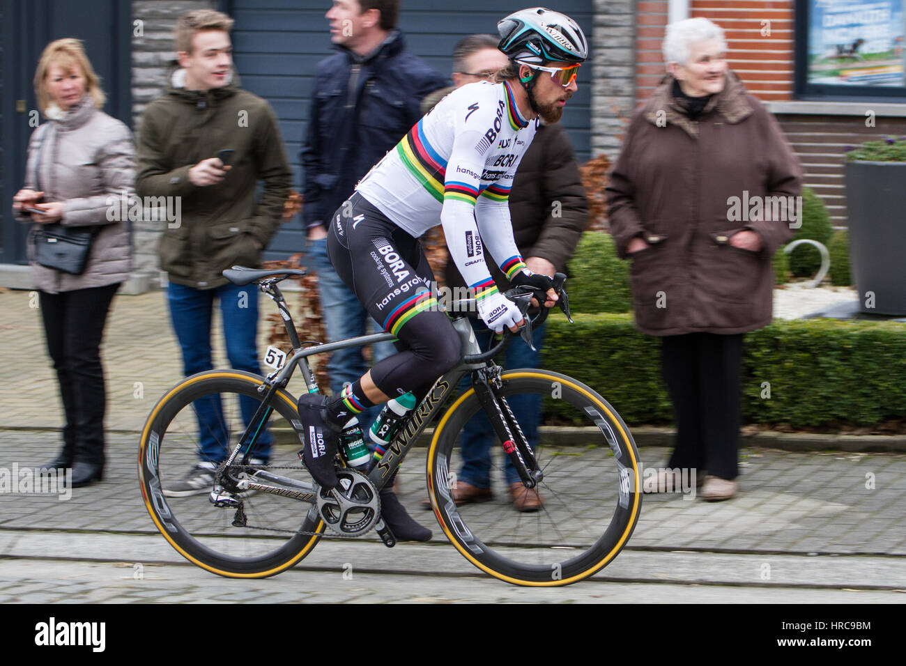 Peter Sagan (SVK) del team Bora-Hansgrohe racing a Kuurne-Brussel- Kuurne, Belgio Foto Stock