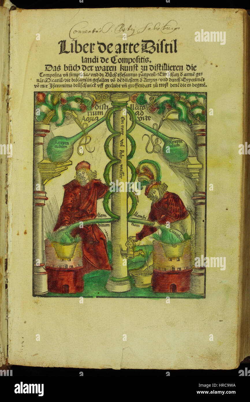 Hieronymus Brunschwig Liber de arte Distillandi CHF AQ13x3 Foto Stock