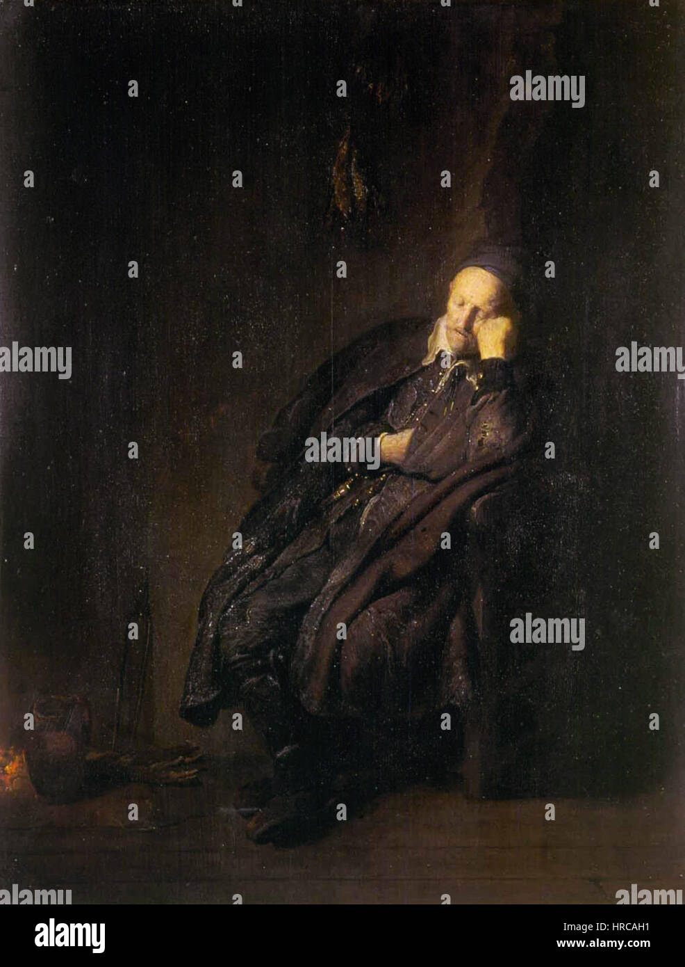 Rembrandt van Rijn, Een oude uomo slapend bij het vuur, mogelijk 'De Luiheid', 1629, Galleria Sabauda, Torino Foto Stock