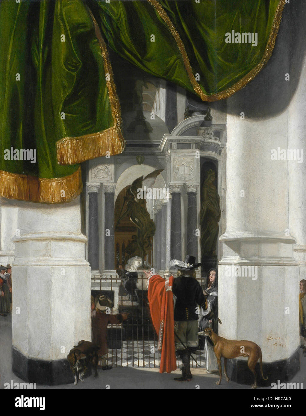 Emanuel de Witte - Tomba di Guglielmo il silenzio di Nieuwe Kerk, Delft, con una tenda illusionistica - WGA25805 Foto Stock