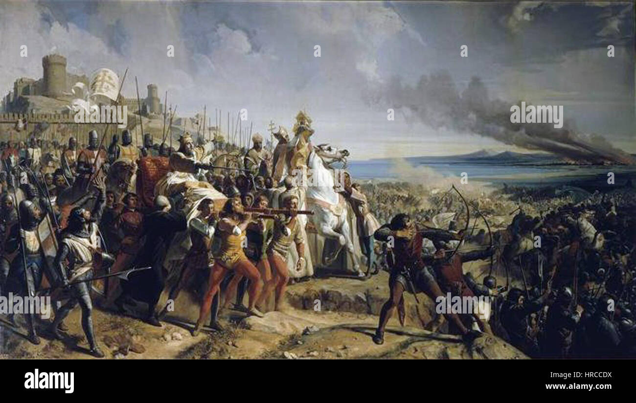 La battaglia di Montgisard, combattuta nel 1177, raffigura le forze crociate guidate da Baldovino IV di Gerusalemme che sconfiggono l'esercito di Saladino. Foto Stock